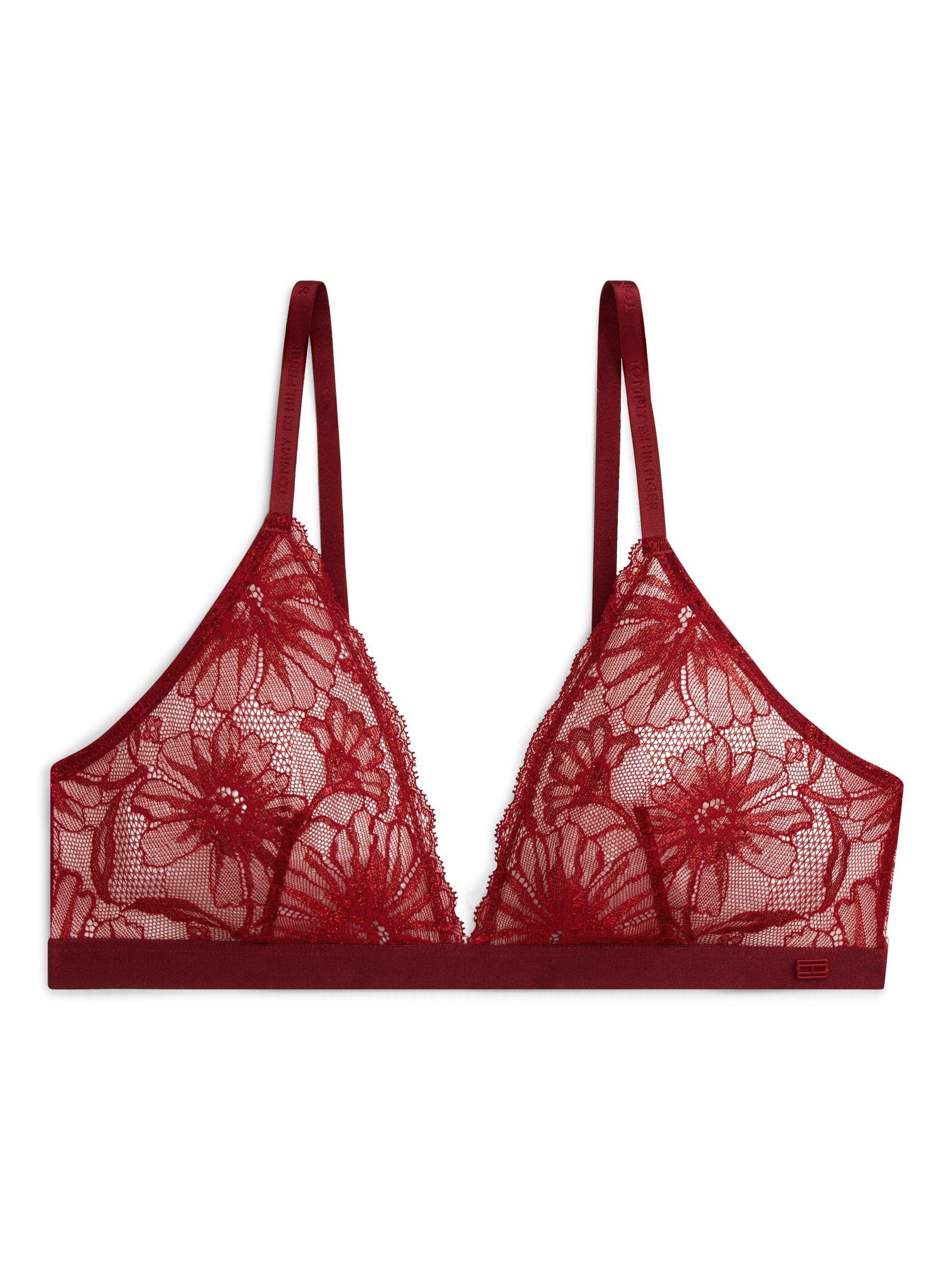 Product image 5 of 6, which shows Tommy Hilfiger Metallic Thread Floral Lace Triangle Bra, Rouge, XS