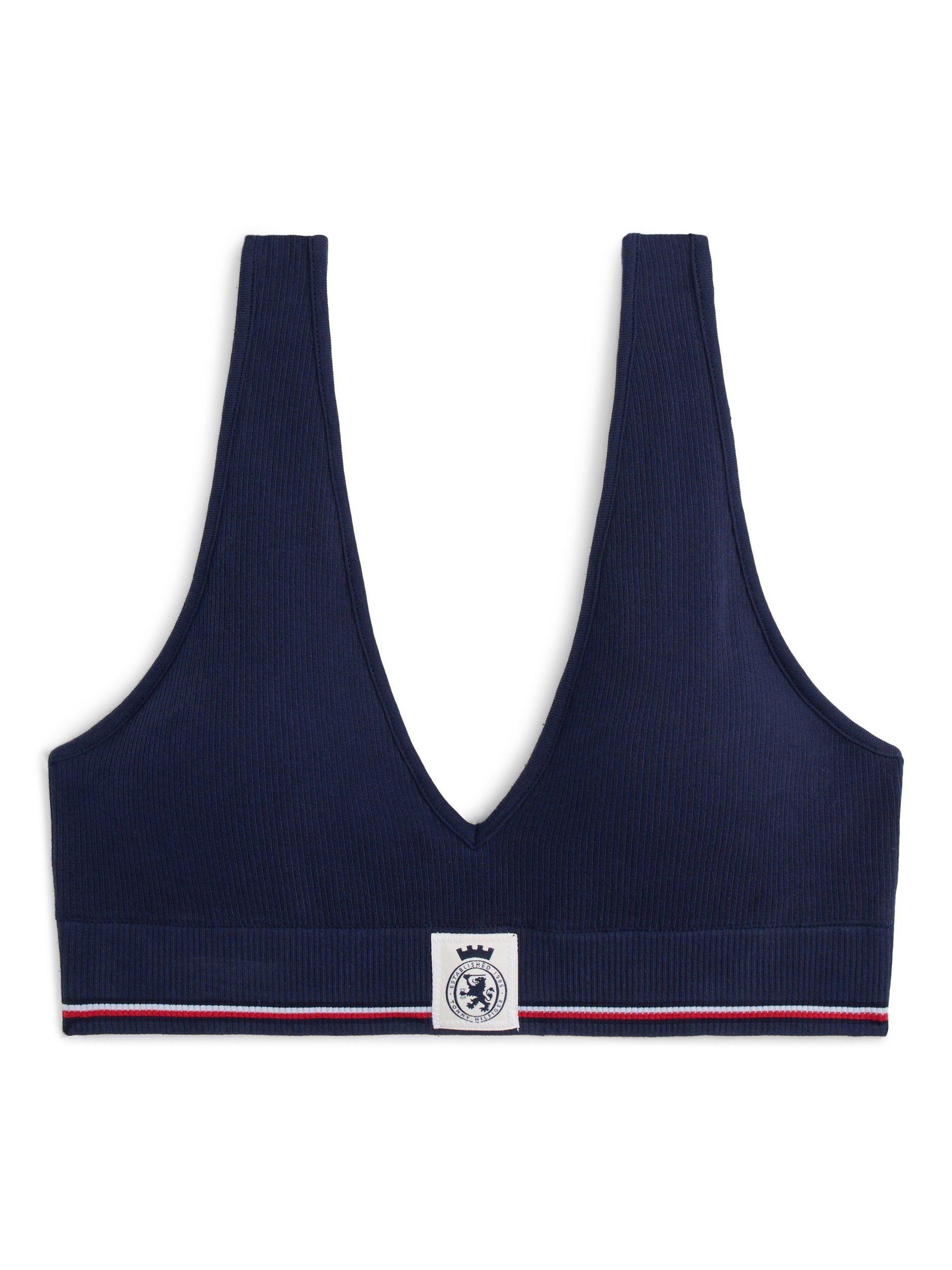 Product image 4 of 5, which shows Tommy Hilfiger TH Crest Ribbed Triangle Bralette, Dark Night Navy, XS