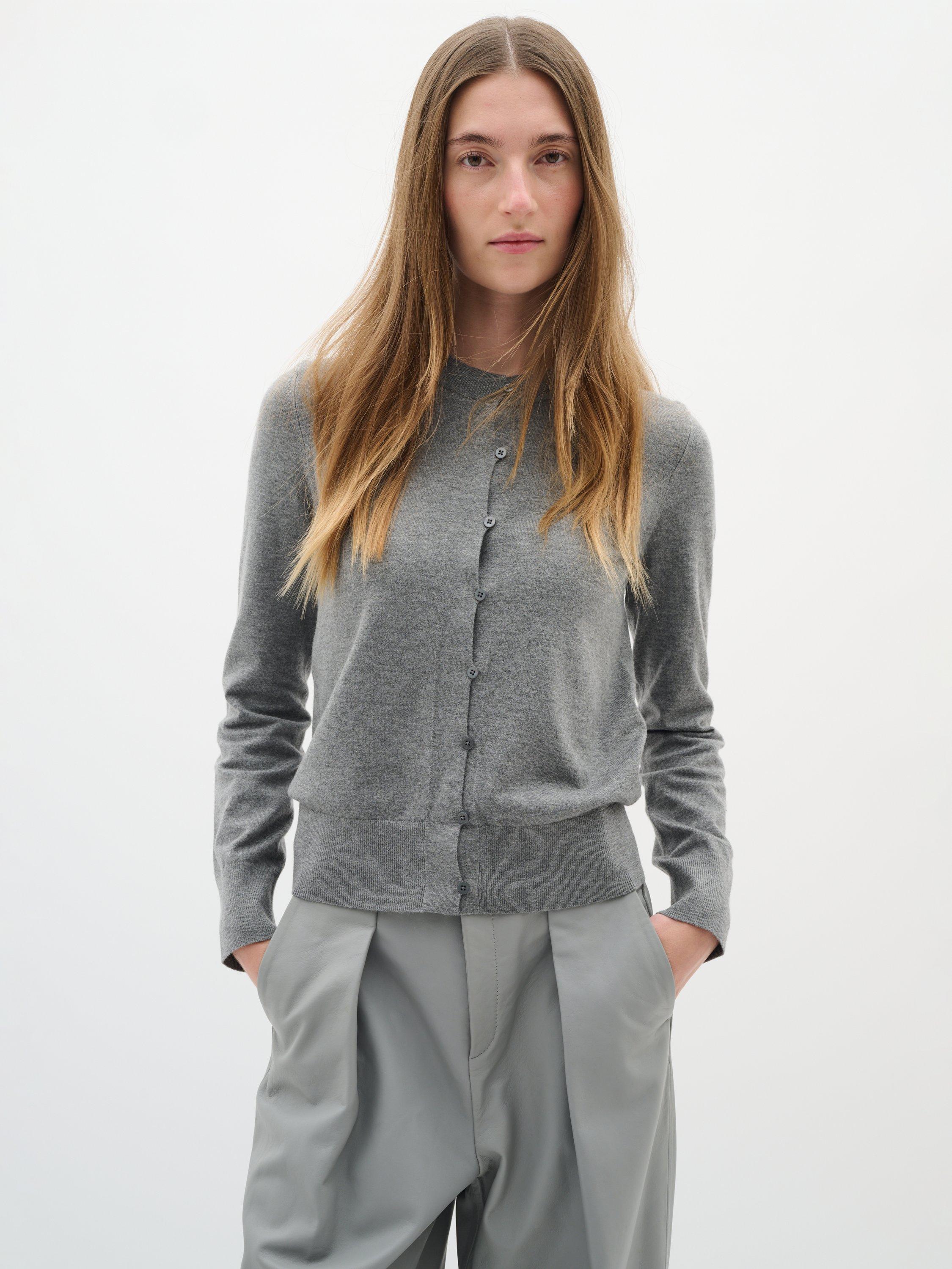 Product image 1 of 6, which shows InWear Kellsie Fine Knit Cardigan, Medium Grey Melange, XS
