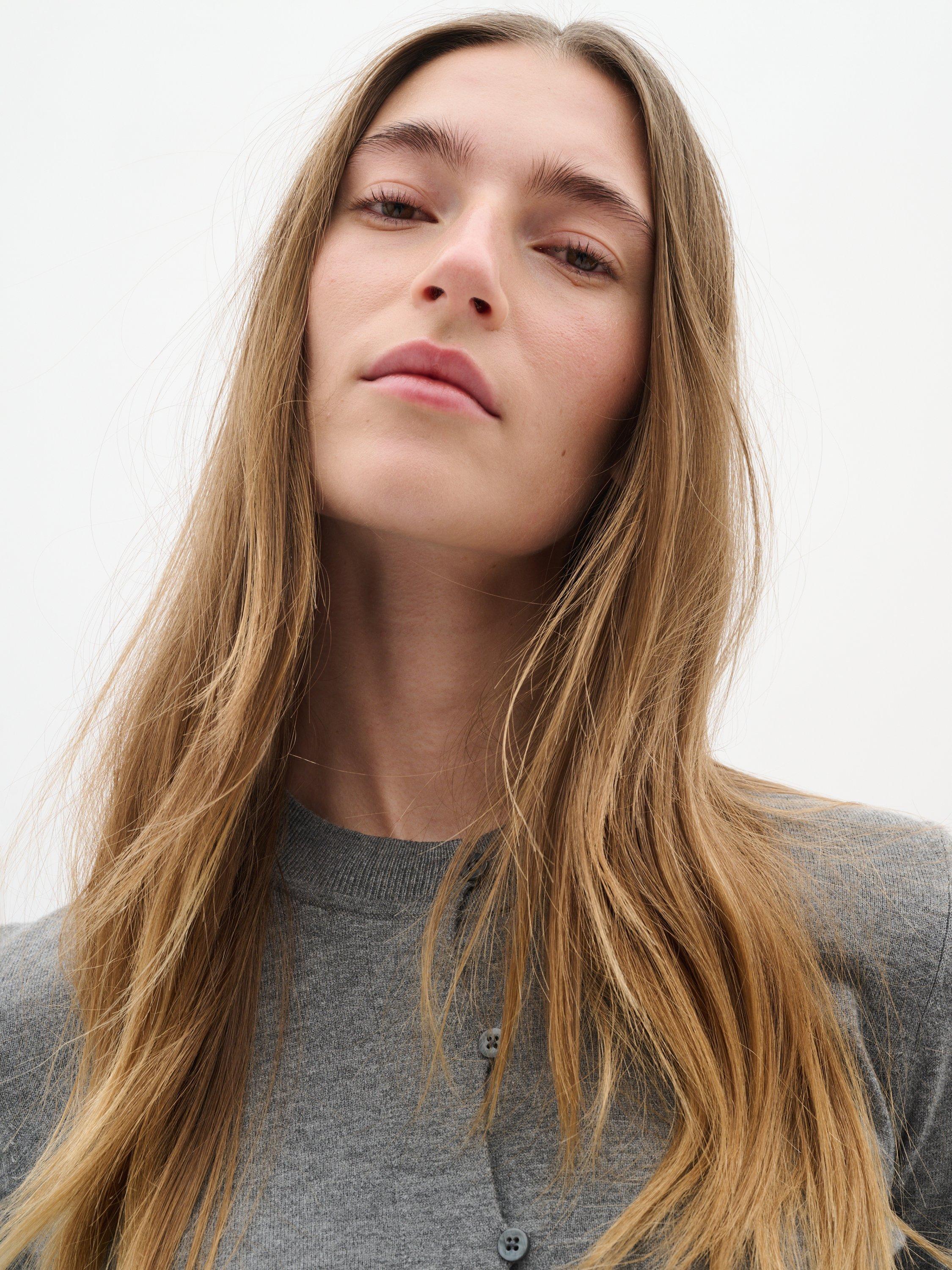 Product image 4 of 6, which shows InWear Kellsie Fine Knit Cardigan, Medium Grey Melange, XS