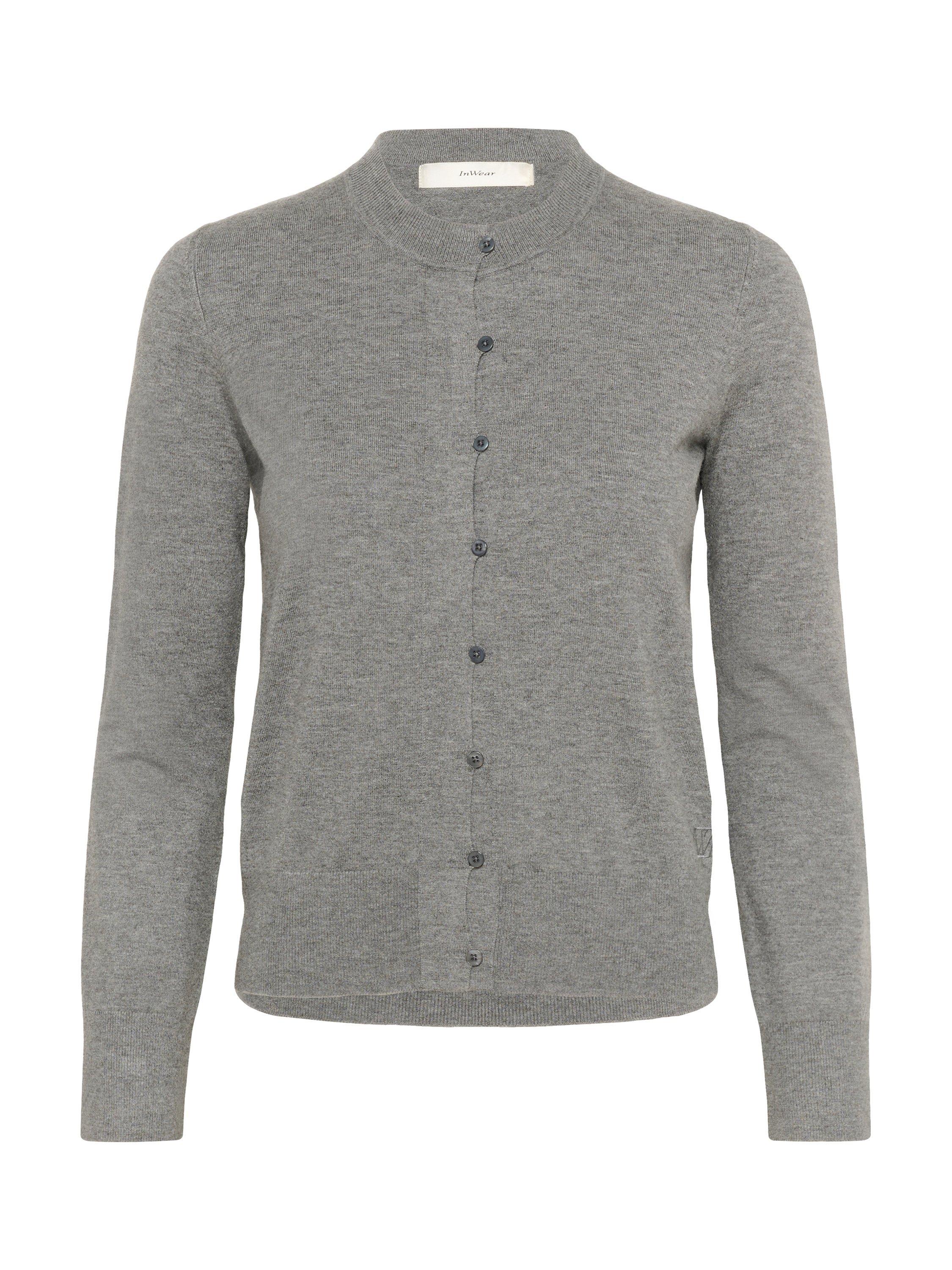 Product image 5 of 6, which shows InWear Kellsie Fine Knit Cardigan, Medium Grey Melange, XS