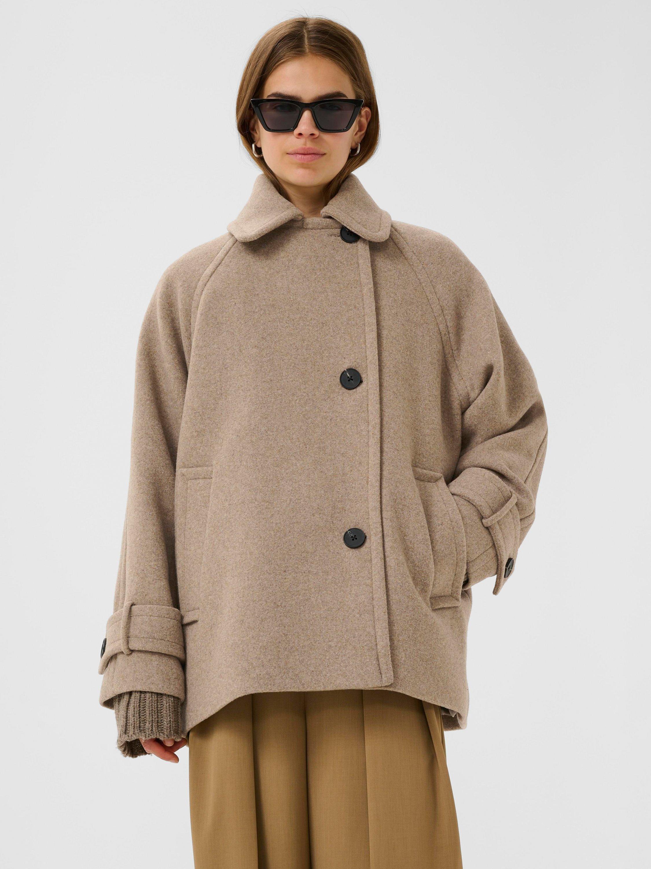 Product image 1 of 6, which shows InWear Thora Minona Wool Blend Coat, Sandy Grey Melange, 8