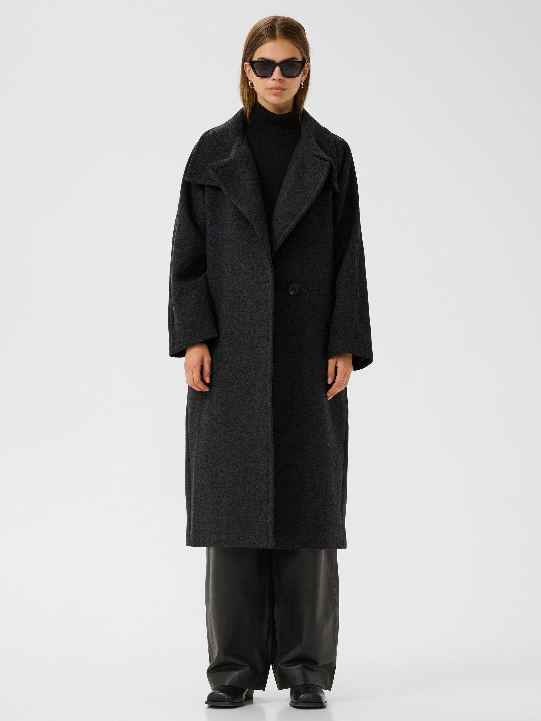 Product image 1 of 6, which shows InWear Thora Collar Wool Blend Coat, Dark Grey Melange, 8