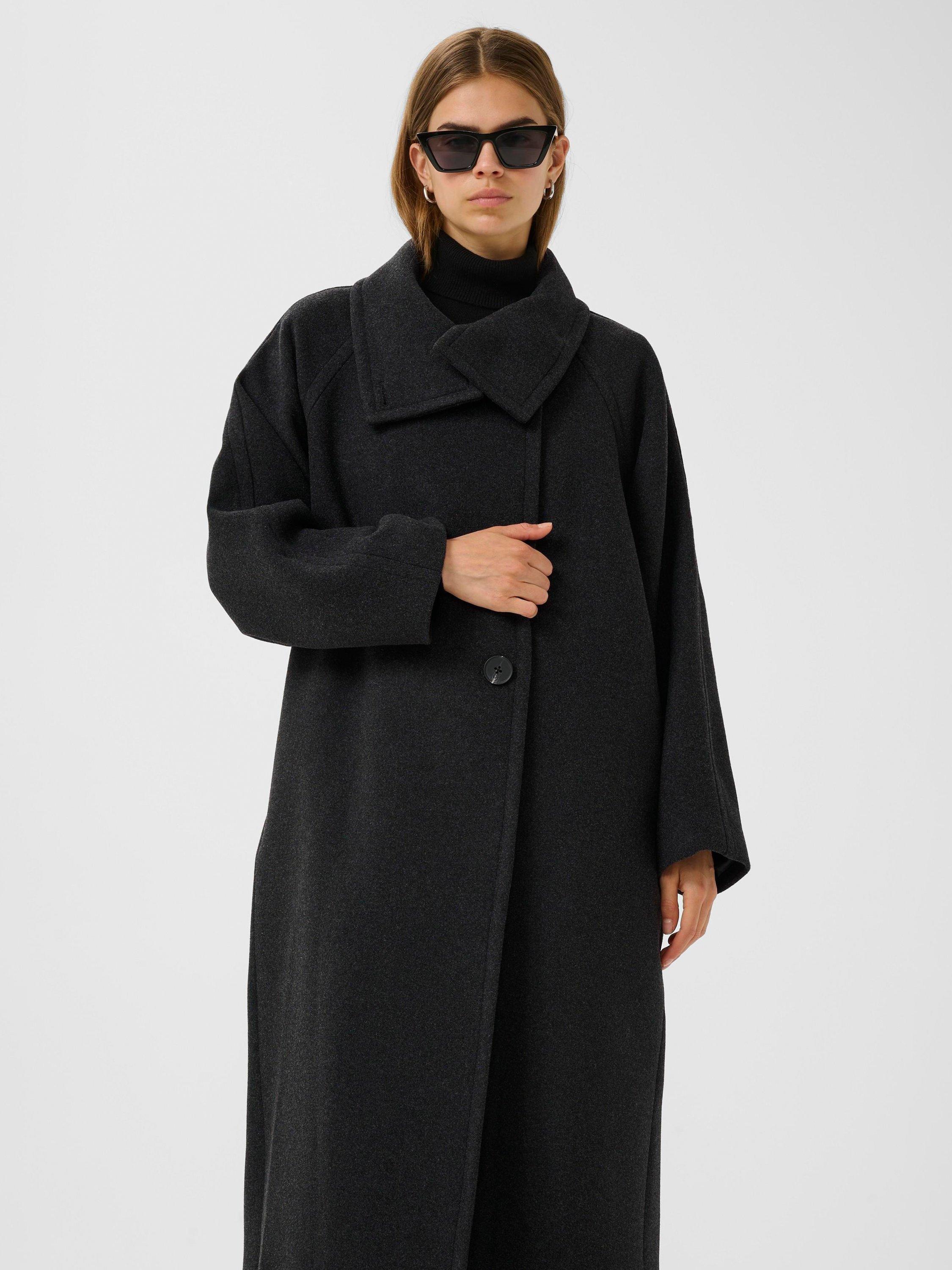 Product image 2 of 6, which shows InWear Thora Collar Wool Blend Coat, Dark Grey Melange, 8