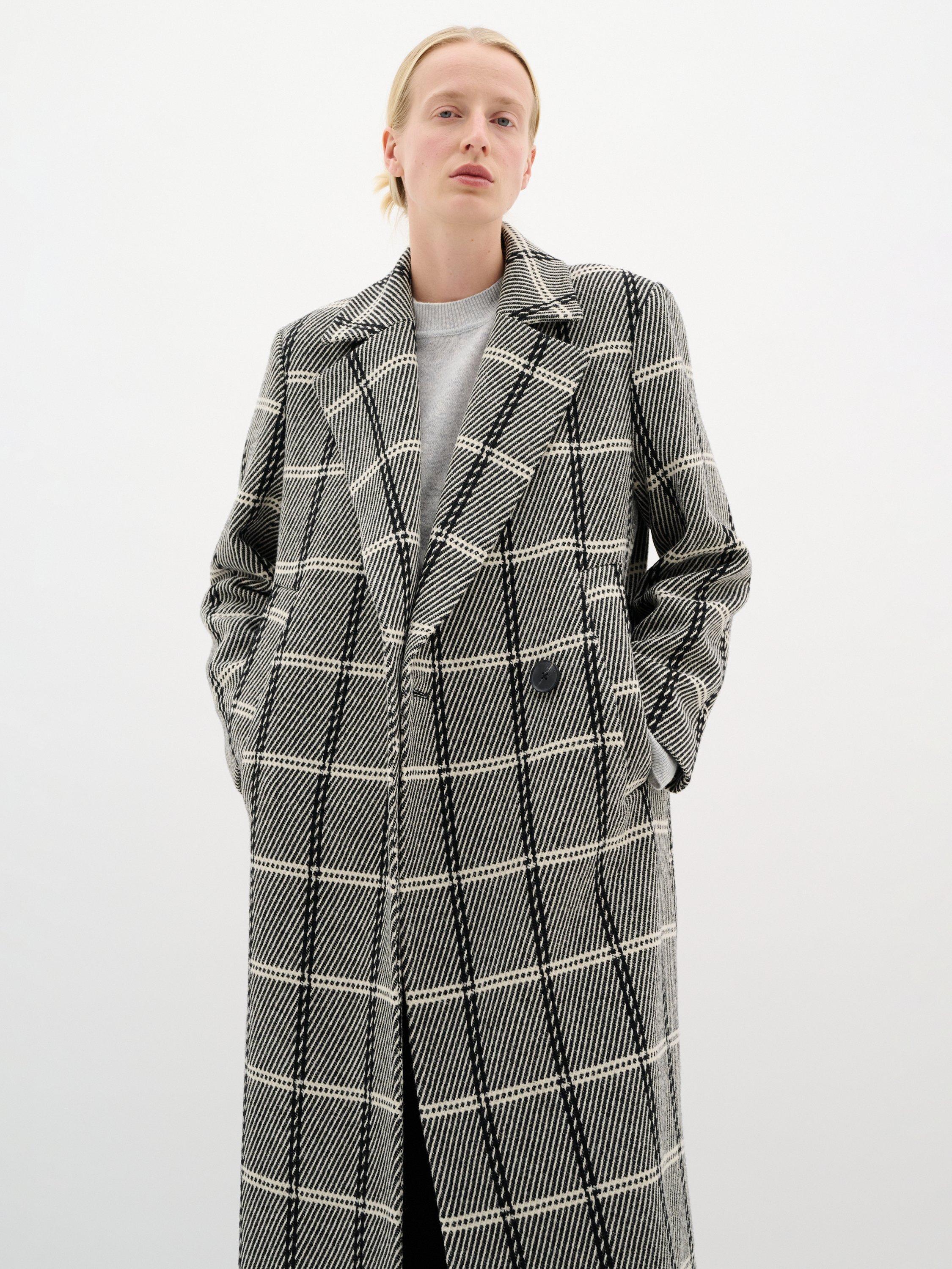Product image 1 of 6, which shows InWear Yania Check Wool Blend Coat, Black/White, 8
