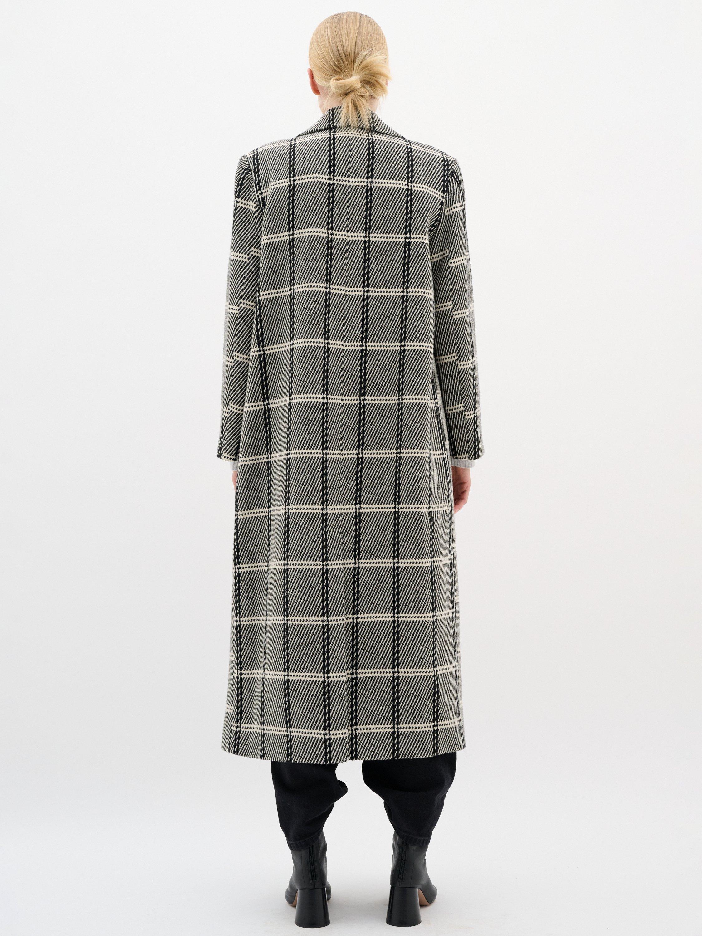 Product image 2 of 6, which shows InWear Yania Check Wool Blend Coat, Black/White, 8