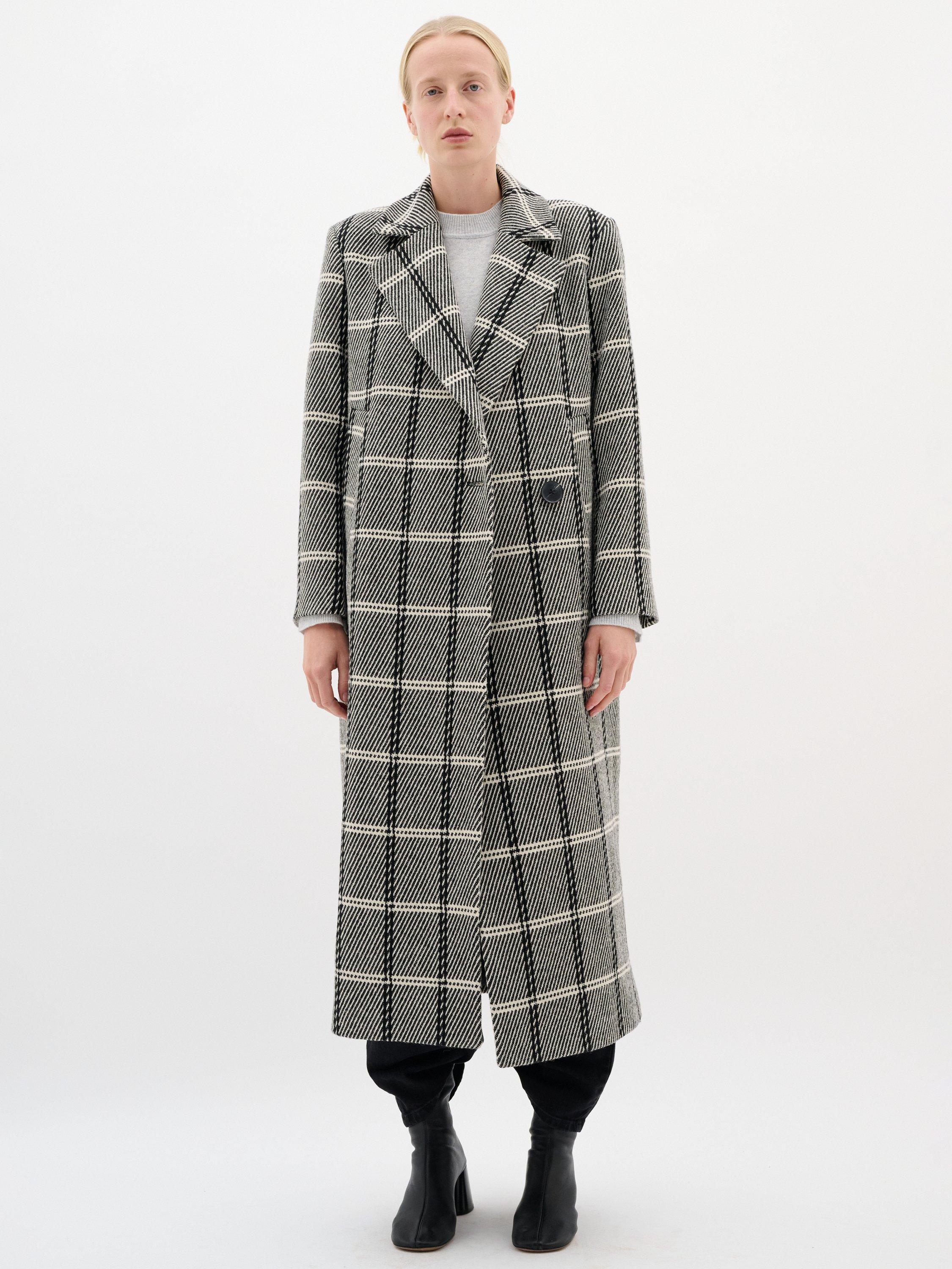 Product image 3 of 6, which shows InWear Yania Check Wool Blend Coat, Black/White, 8