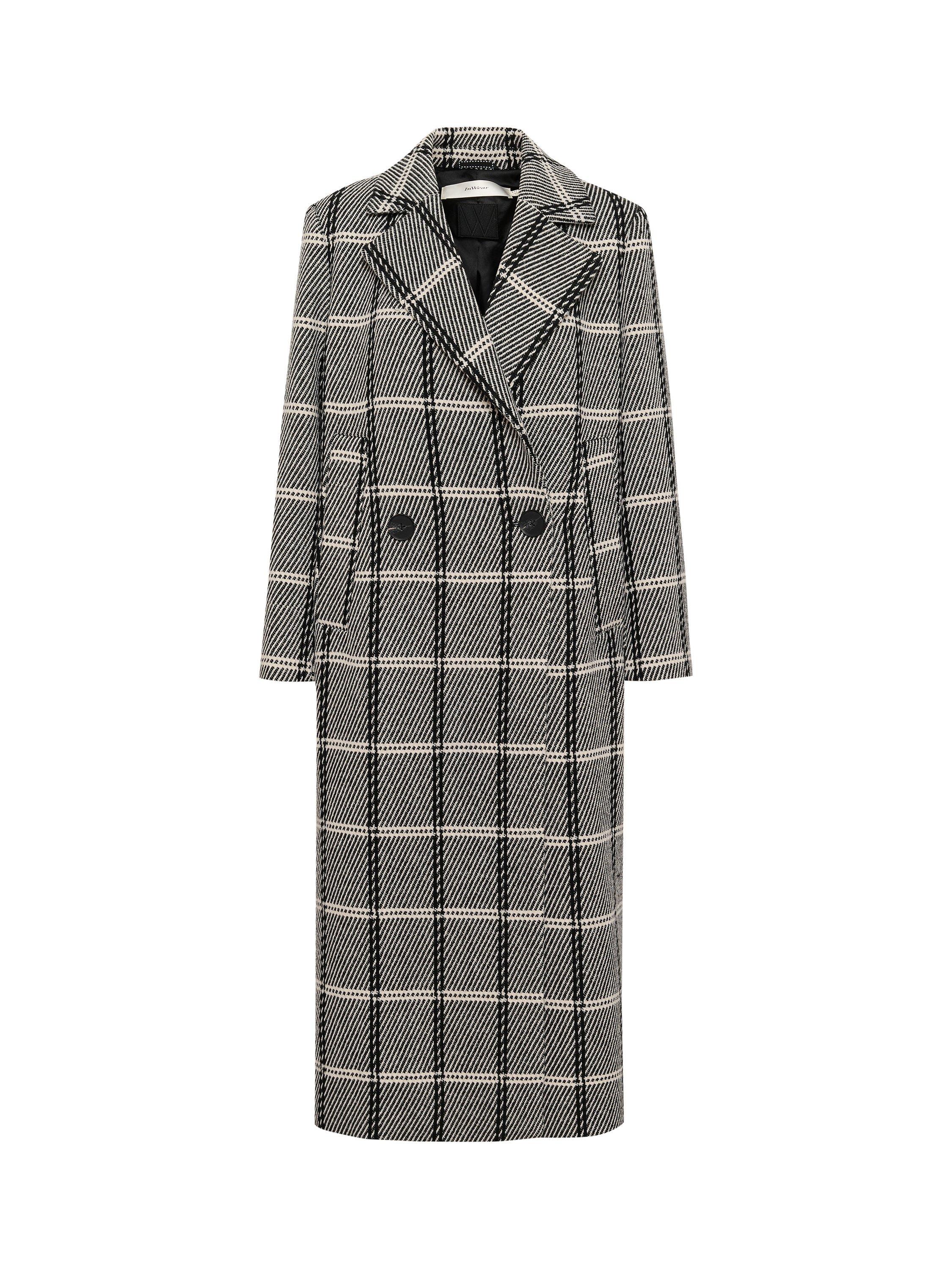 Product image 5 of 6, which shows InWear Yania Check Wool Blend Coat, Black/White, 8