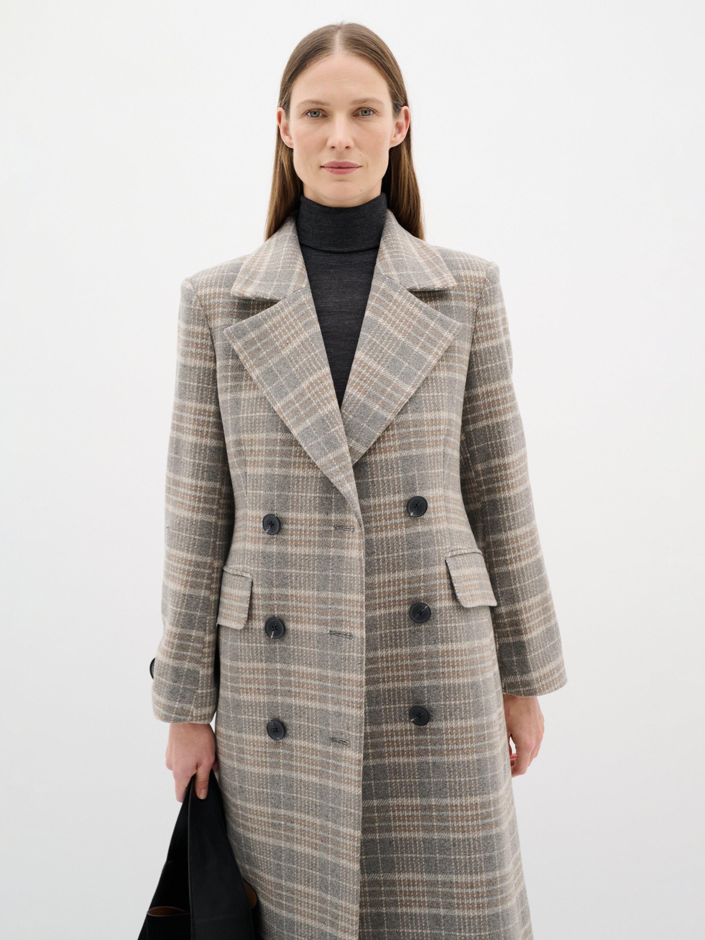 Product image 1 of 6, which shows InWear Yoh Check Wool Blend Coat, Neutral/Multi, 8