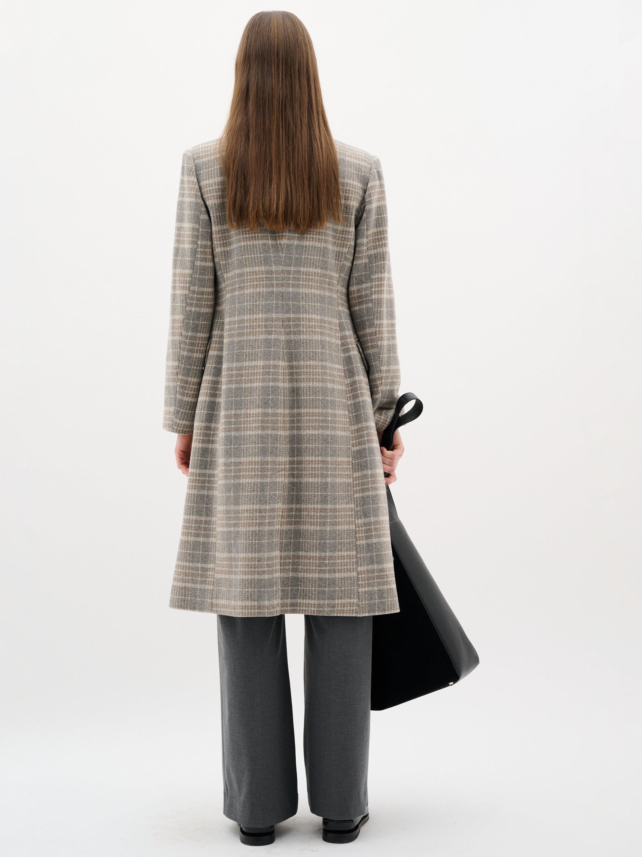 Product image 2 of 6, which shows InWear Yoh Check Wool Blend Coat, Neutral/Multi, 8