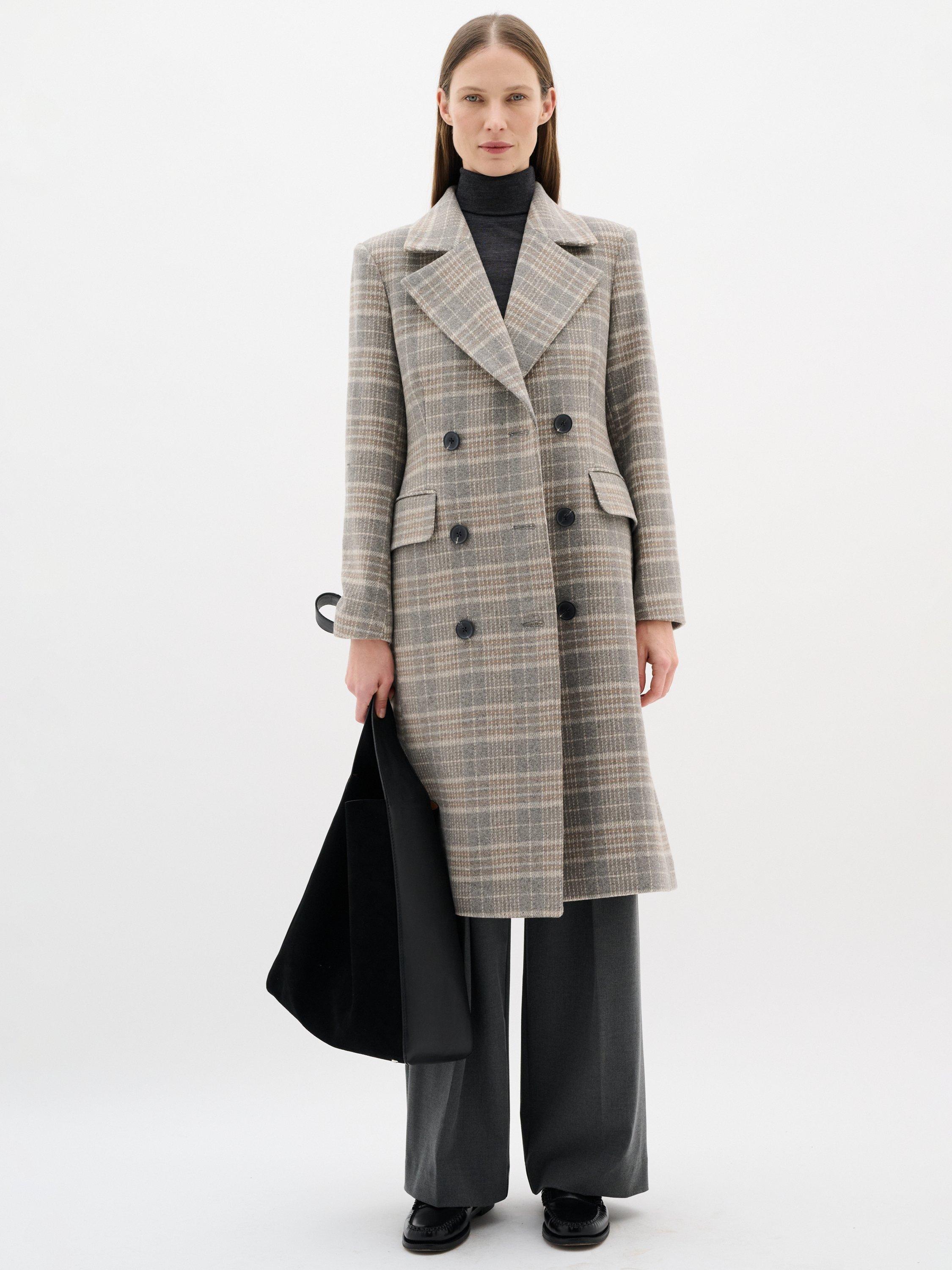 Product image 3 of 6, which shows InWear Yoh Check Wool Blend Coat, Neutral/Multi, 8