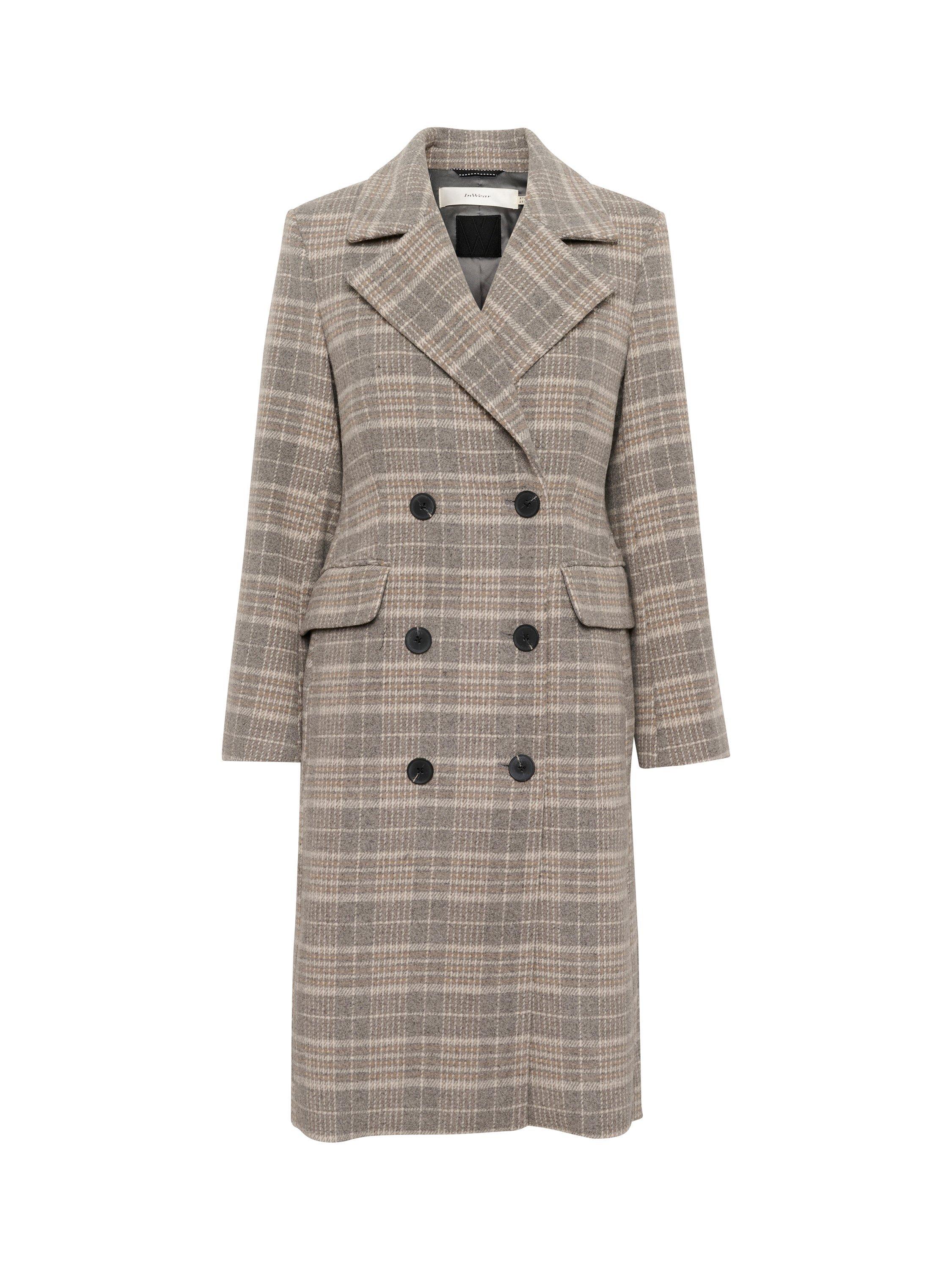 Product image 5 of 6, which shows InWear Yoh Check Wool Blend Coat, Neutral/Multi, 8