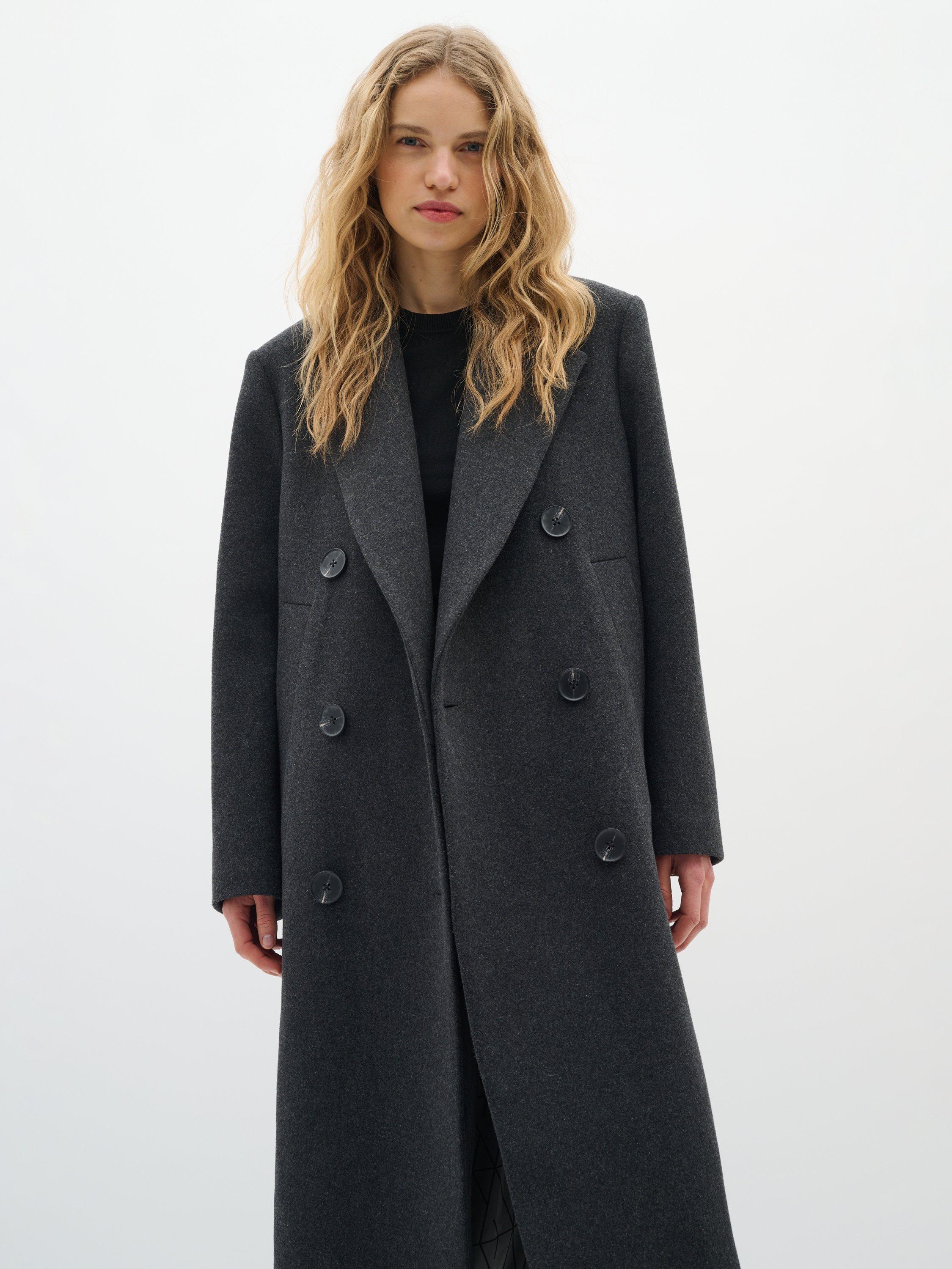 Product image 1 of 6, which shows InWear Yunah Wool Blend Coat, Dark Grey Melange, 8