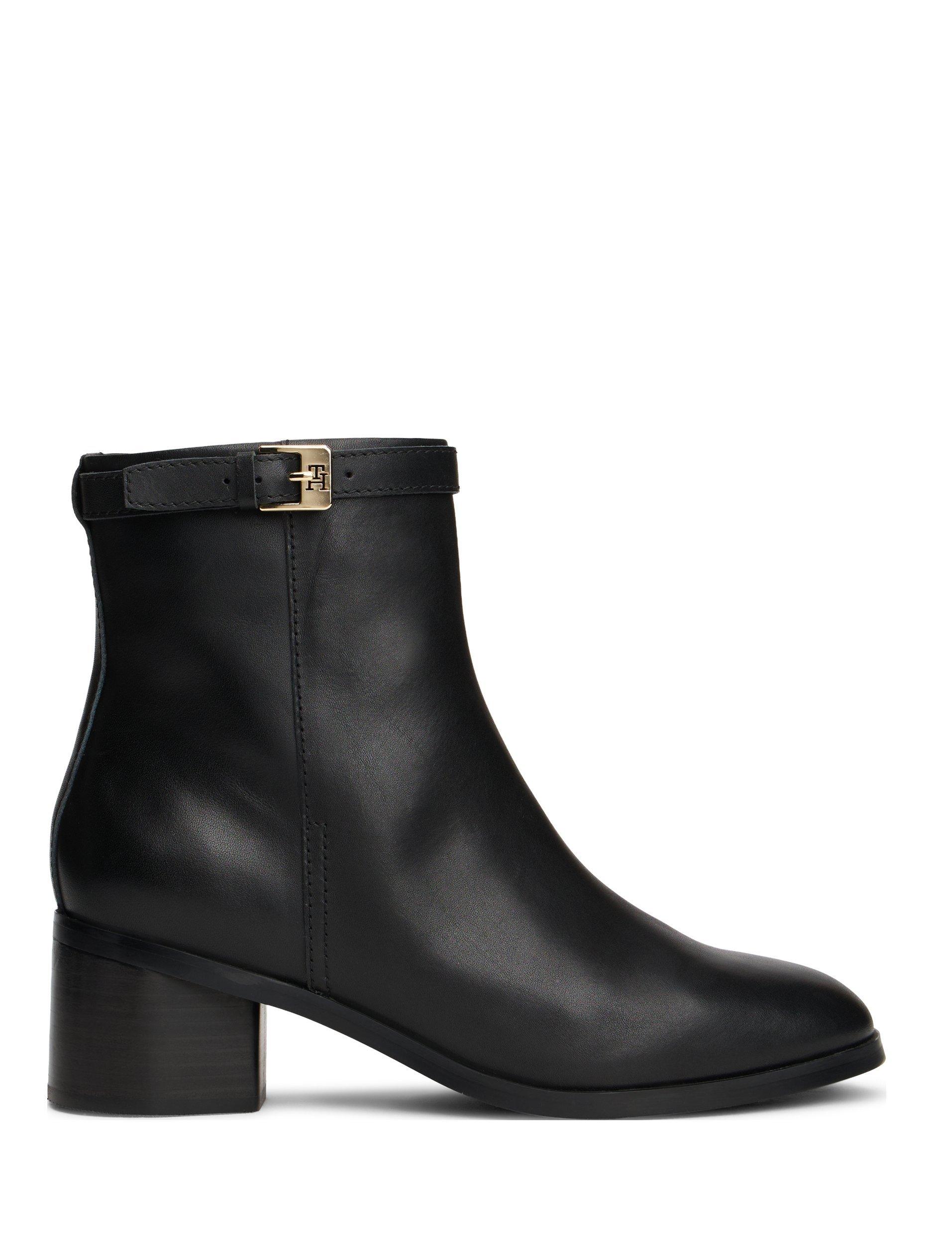 Product image 1 of 5, which shows Tommy Hilfiger Leather TH Monogram Buckle Ankle Boots, Black, EU36