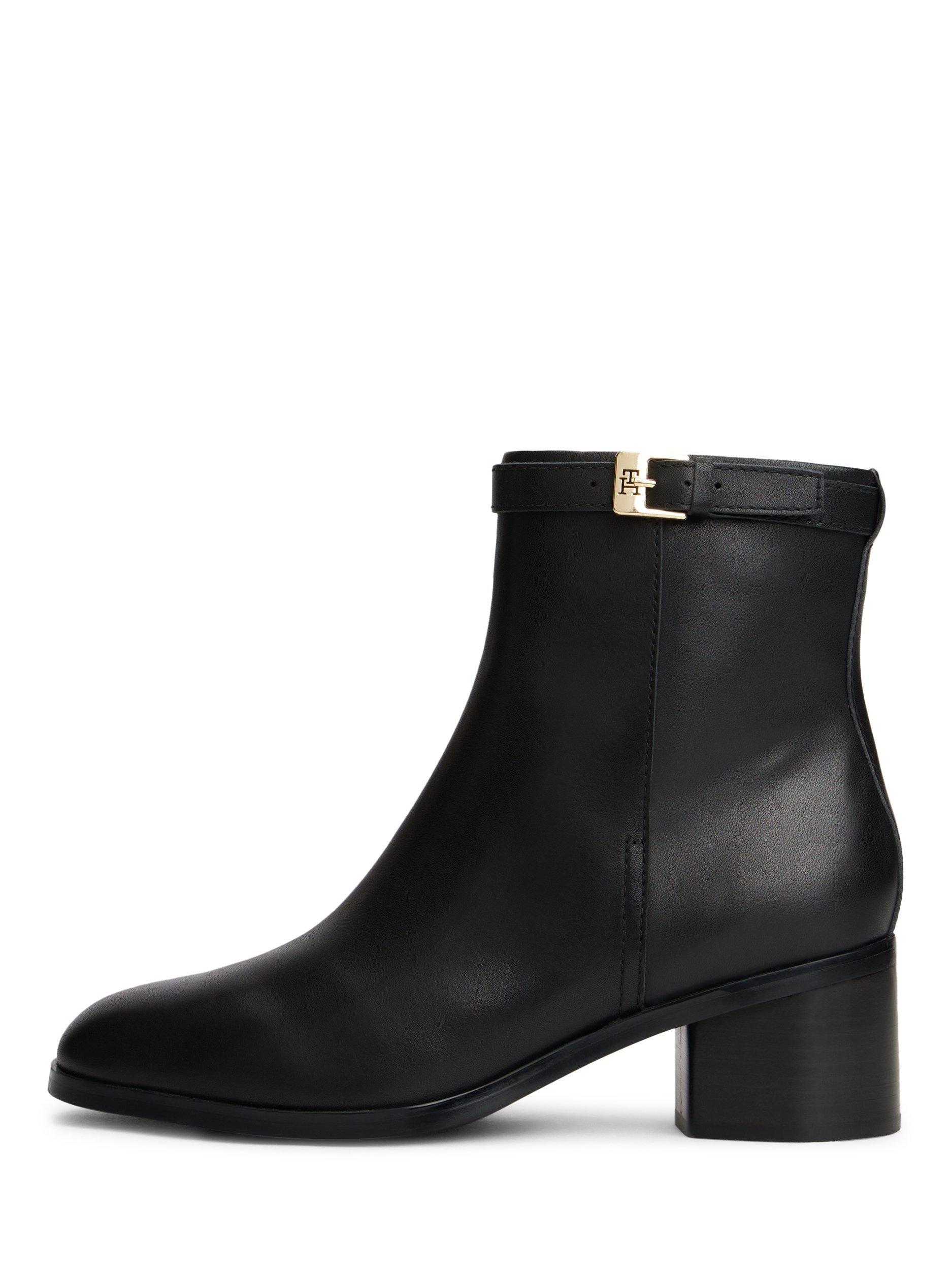 Product image 5 of 5, which shows Tommy Hilfiger Leather TH Monogram Buckle Ankle Boots, Black, EU36