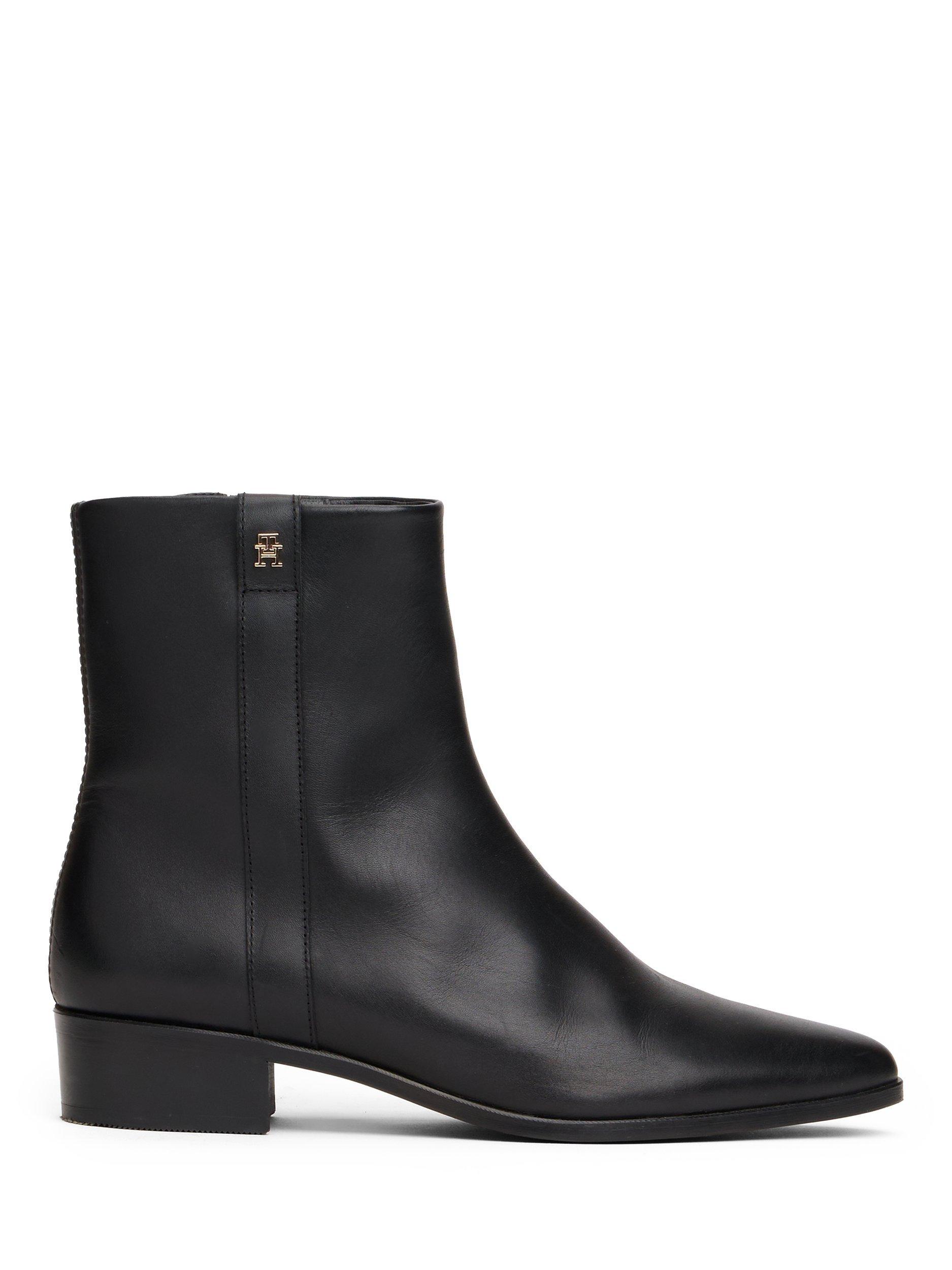 Product image 1 of 6, which shows Tommy Hilfiger Leather Pointed Toe Ankle Boots, Black, EU39