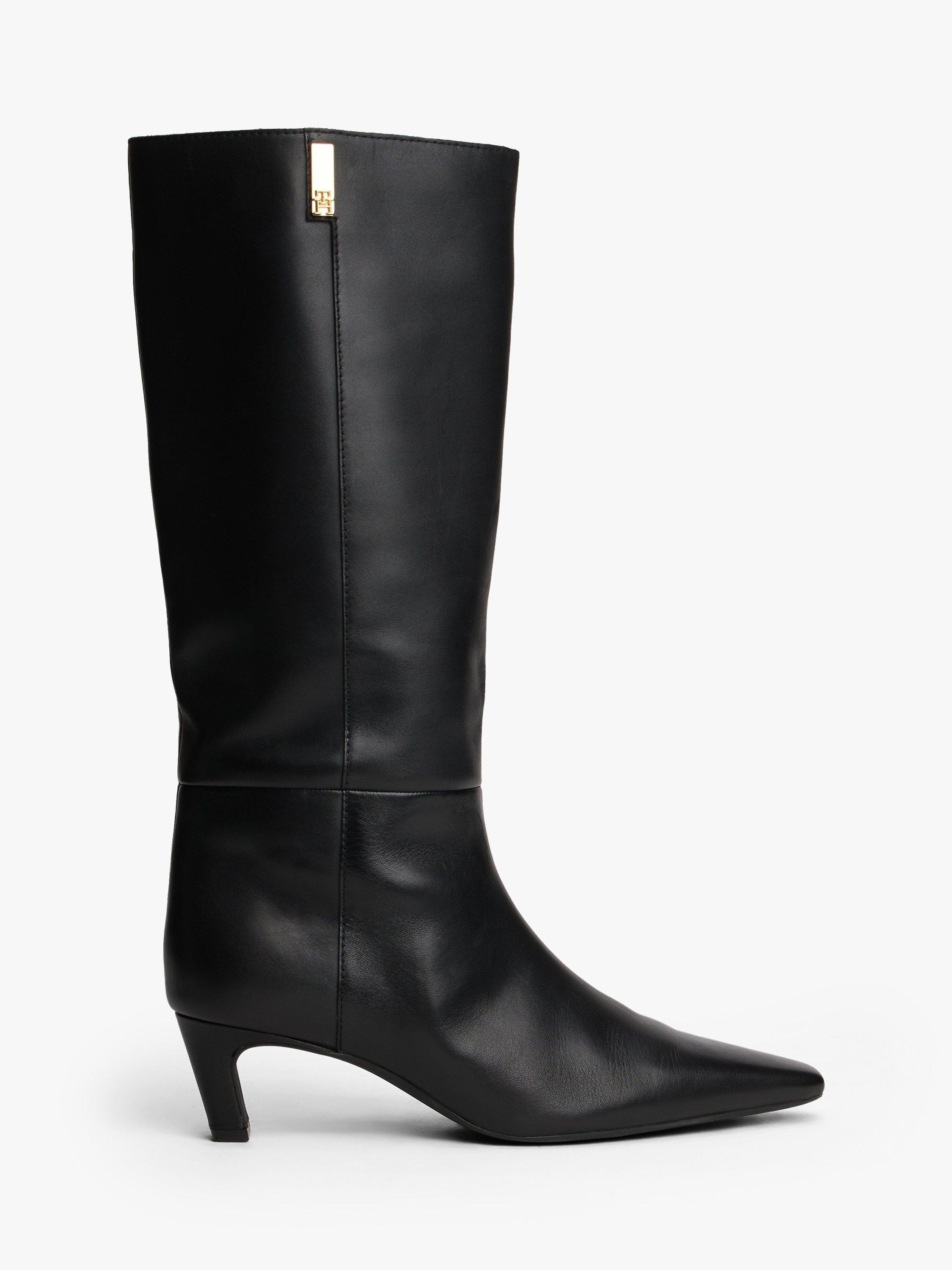 Product image 1 of 4, which shows Tommy Hilfiger Leather Square Toe Kitten Heel Boots, Black, EU36