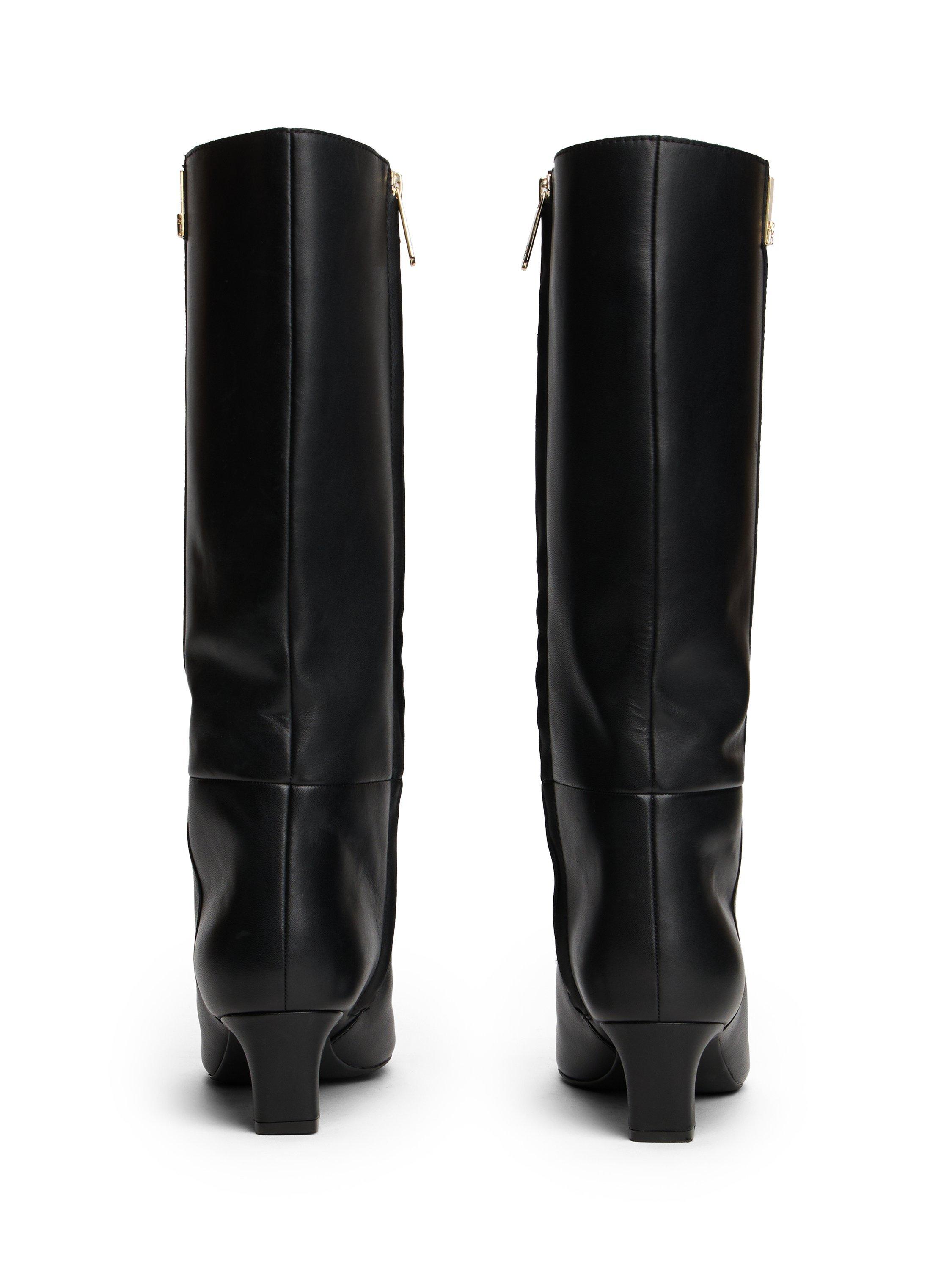 Product image 2 of 4, which shows Tommy Hilfiger Leather Square Toe Kitten Heel Boots, Black, EU36