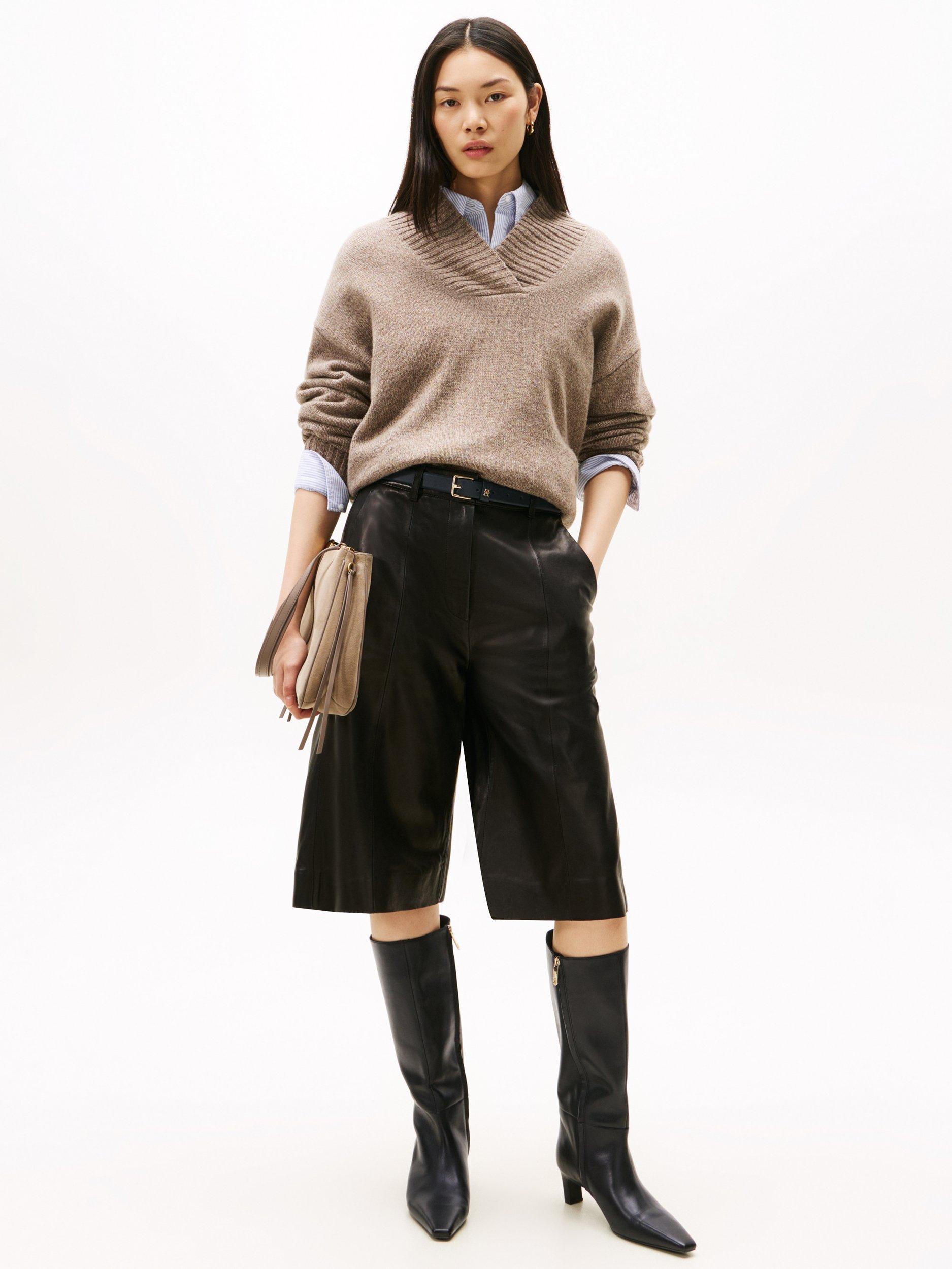 Product image 3 of 4, which shows Tommy Hilfiger Leather Square Toe Kitten Heel Boots, Black, EU36