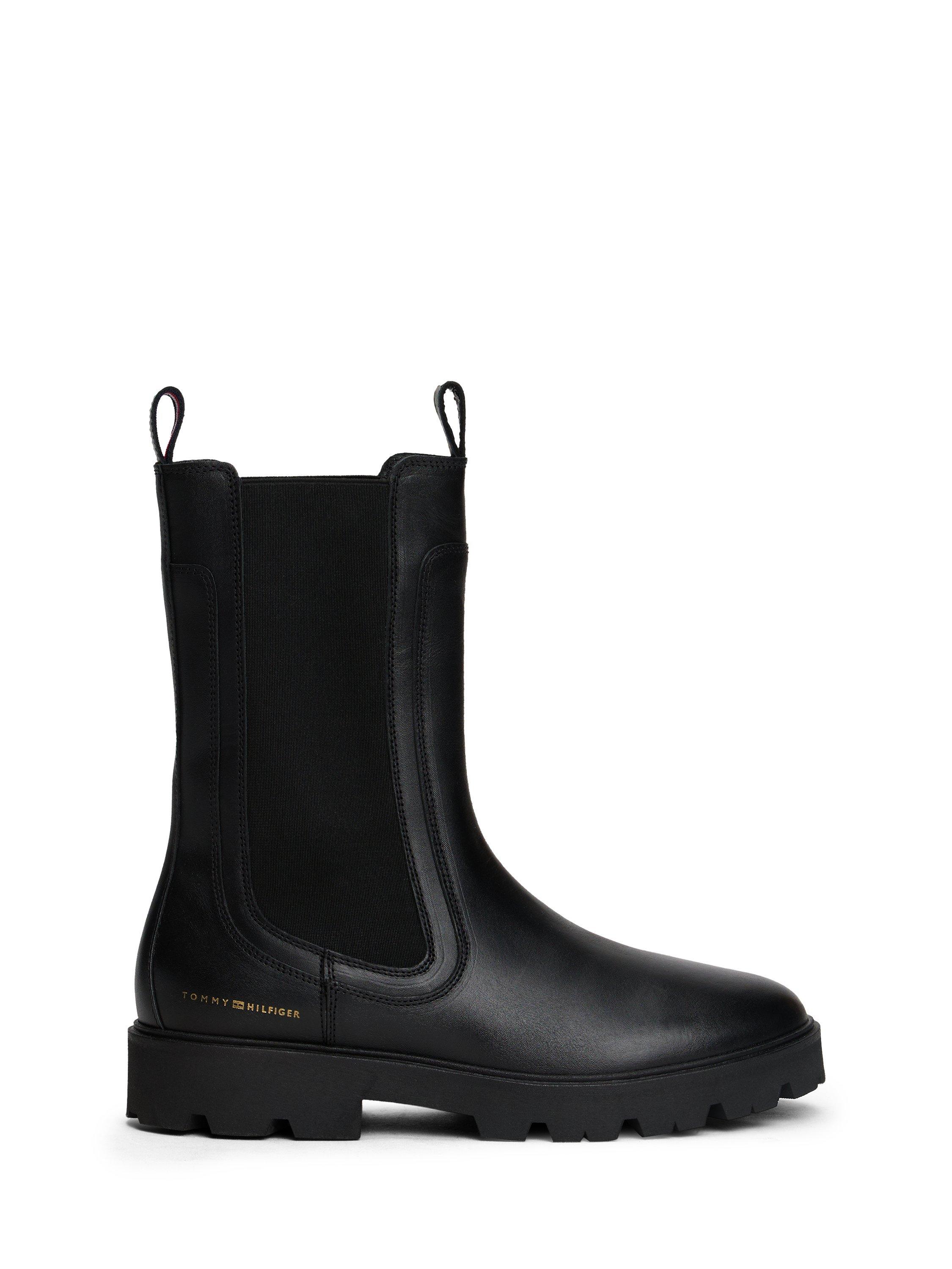Product image 1 of 5, which shows Tommy Hilfiger Leather Cleated Mid Chelsea Boots, Black, EU37