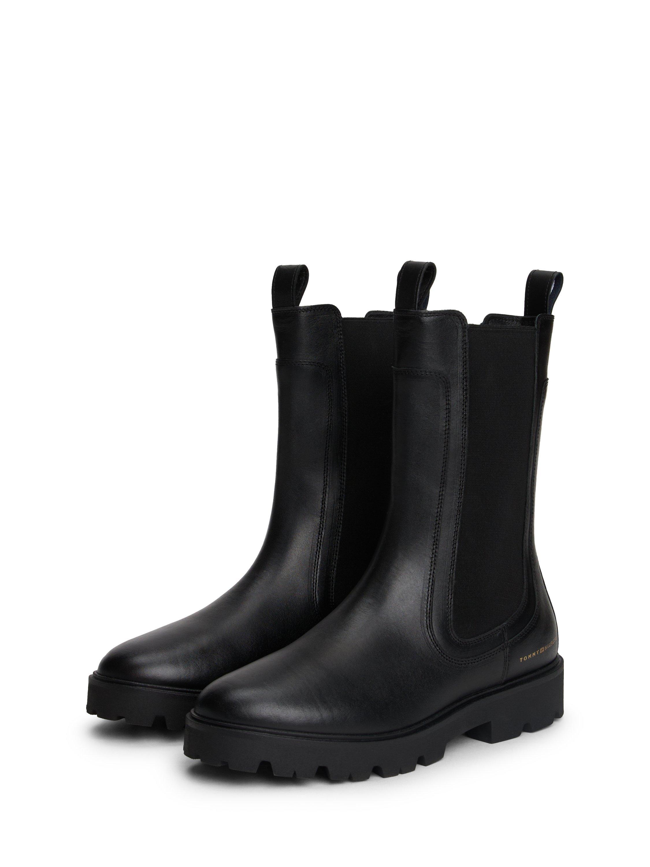 Product image 3 of 5, which shows Tommy Hilfiger Leather Cleated Mid Chelsea Boots, Black, EU37