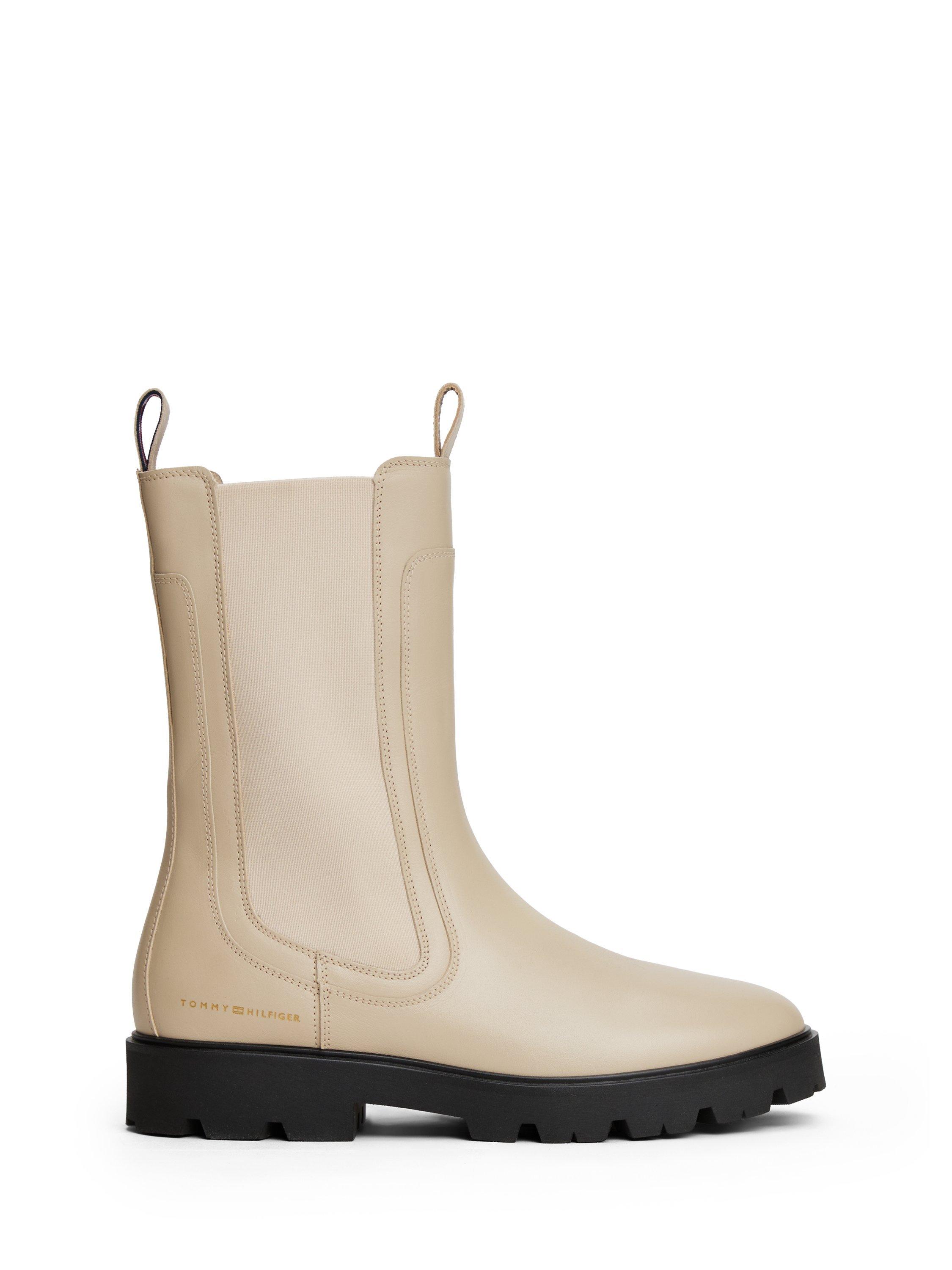 Product image 1 of 5, which shows Tommy Hilfiger Leather Cleated Mid Chelsea Boots, Sandalwood, EU36