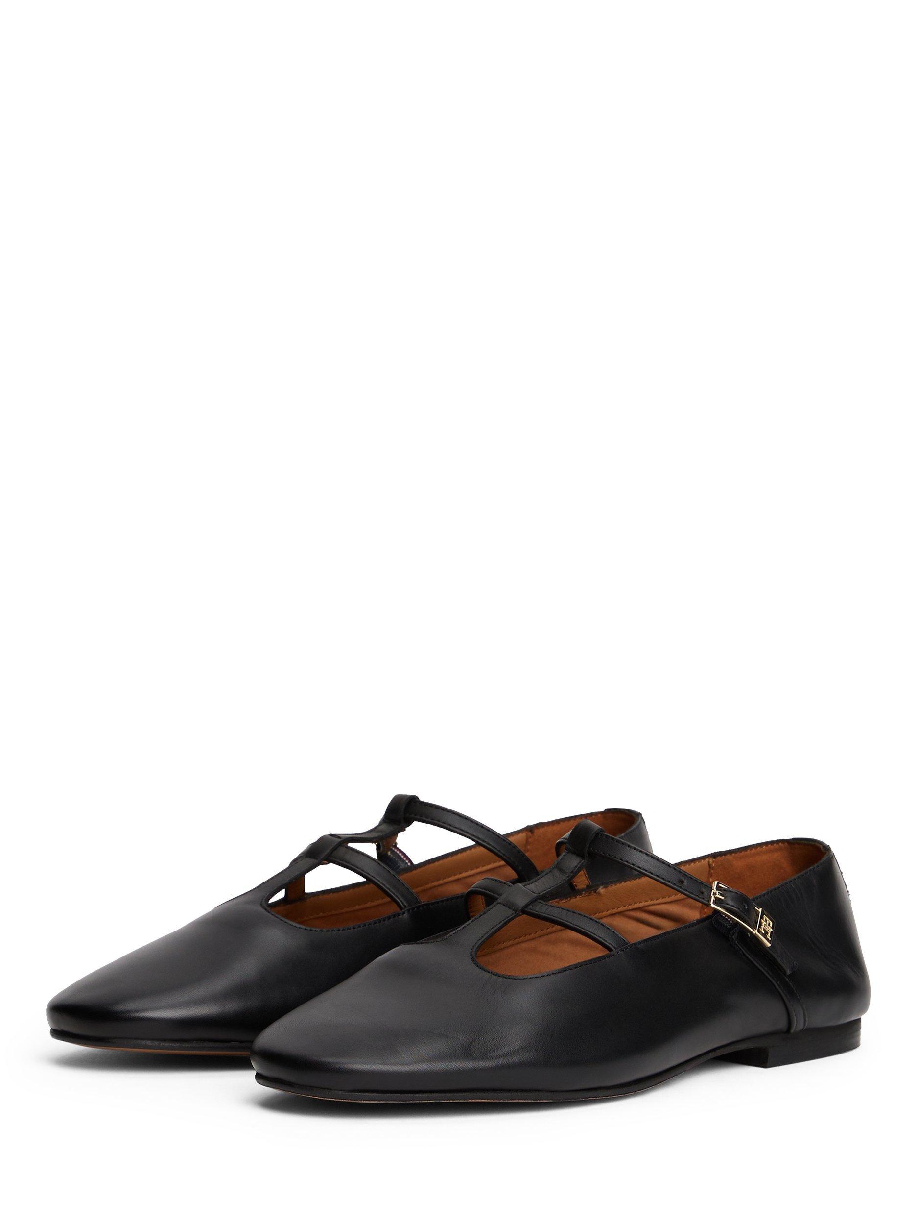 Product image 3 of 6, which shows Tommy Hilfiger Leather Double T-Bar Leather Pumps, Black, 4