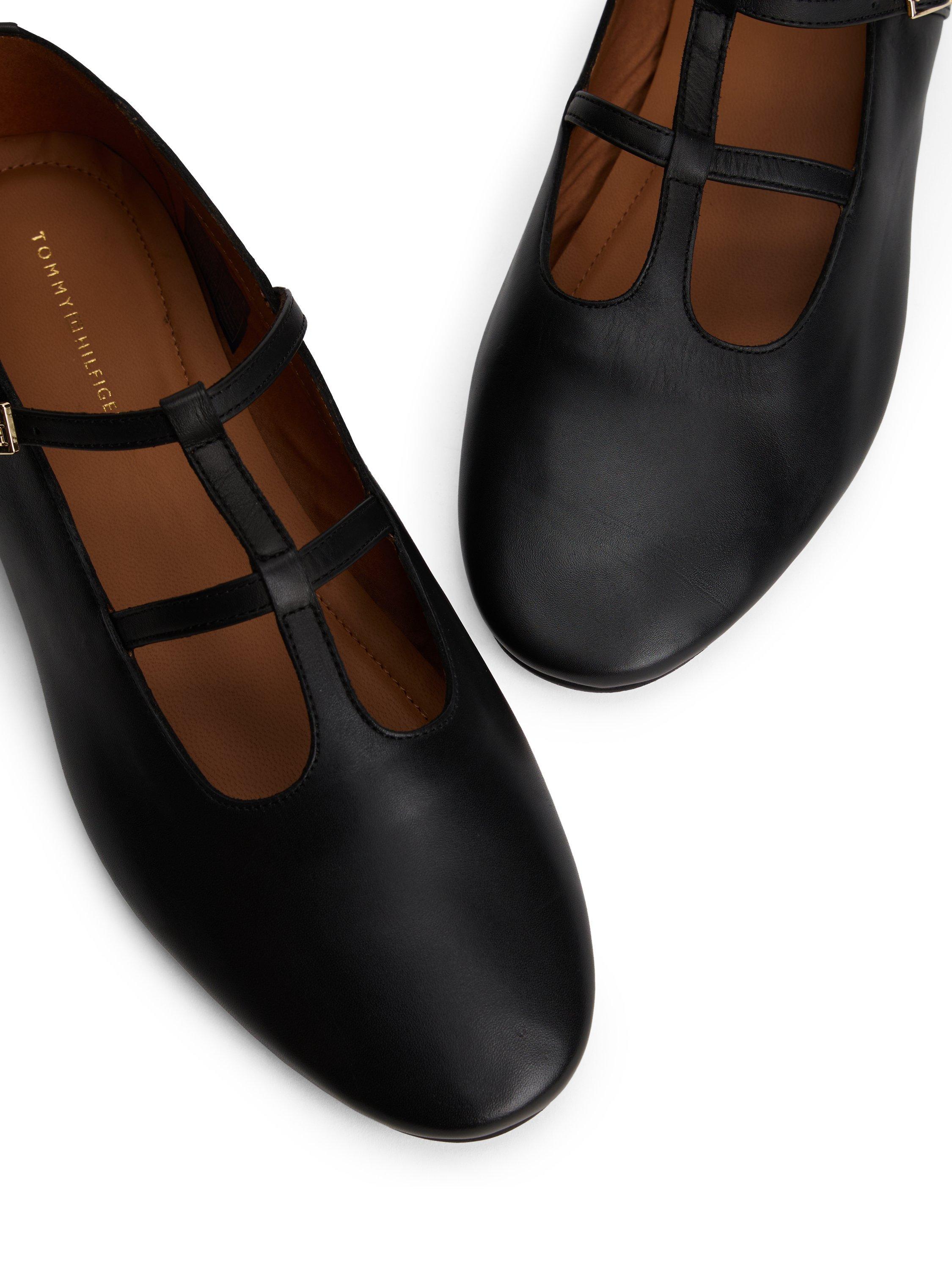 Product image 5 of 6, which shows Tommy Hilfiger Leather Double T-Bar Leather Pumps, Black, 4