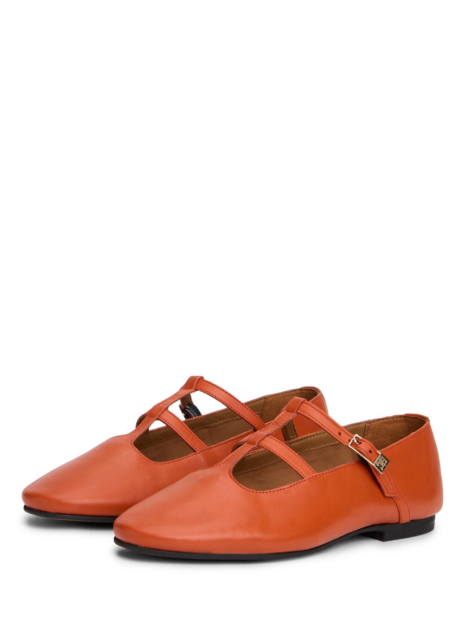 Product image 2 of 6, which shows Tommy Hilfiger Leather Double T-Bar Leather Pumps, Cayenne Orange, EU36