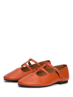 Tommy Hilfiger Leather Double T-Bar Leather Pumps, Cayenne Orange - view 2, Cayenne Orange