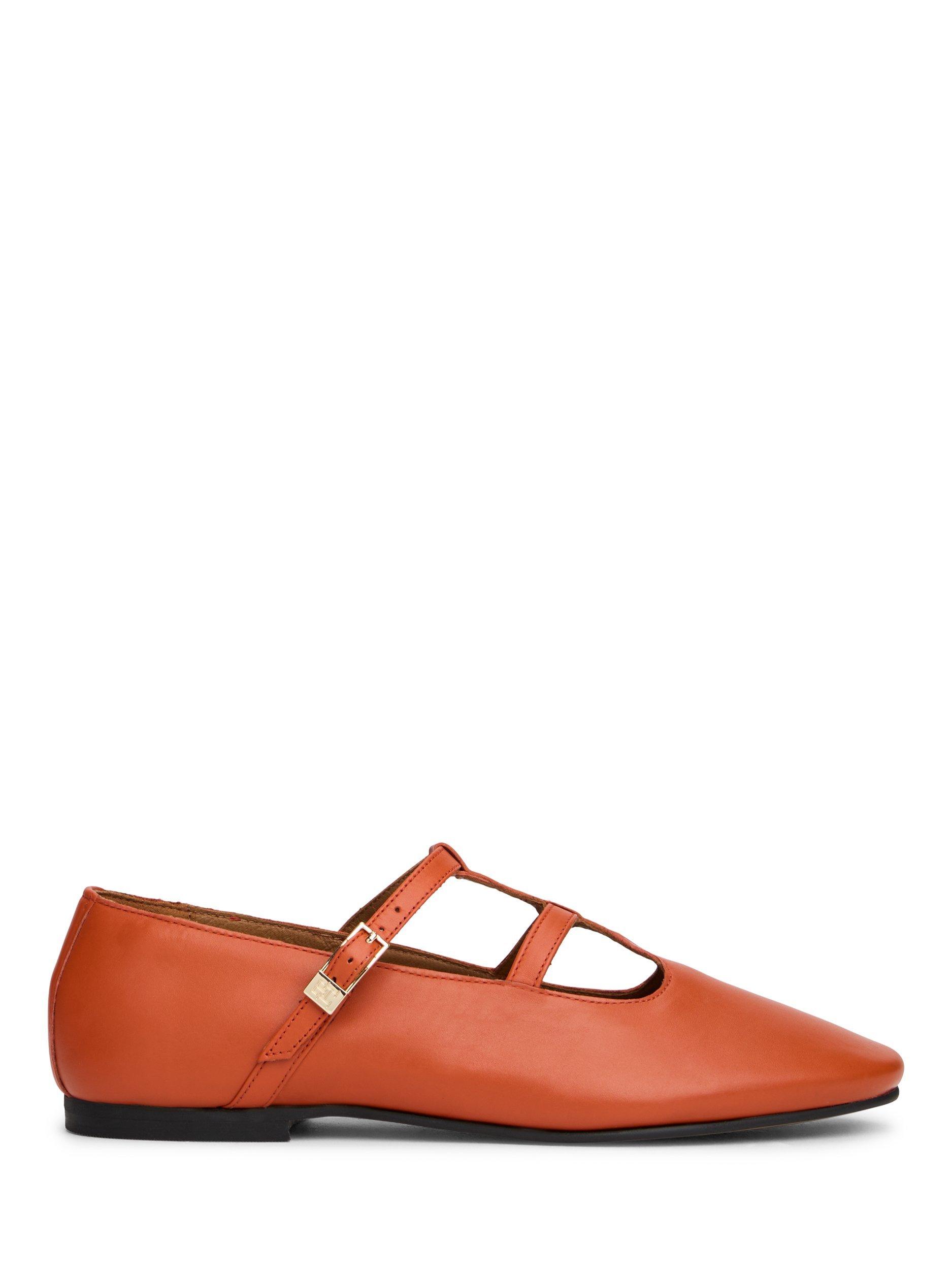 Product image 6 of 6, which shows Tommy Hilfiger Leather Double T-Bar Leather Pumps, Cayenne Orange, EU36