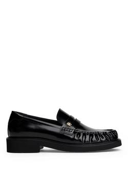 Tommy Hilfiger Monogram Plaque Leather Loafers, Black, Black