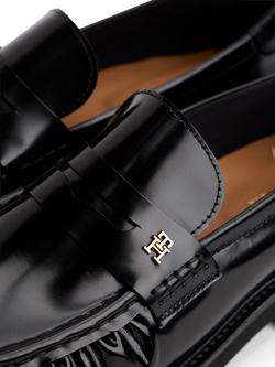 Tommy Hilfiger Monogram Plaque Leather Loafers, Black - view 2, Black