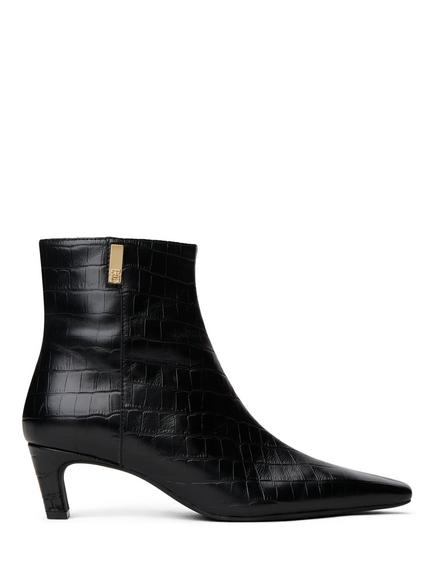 Tommy Hilfiger Leather Blend Croco Print Kitten Heel Ankle Boots, Black, Black