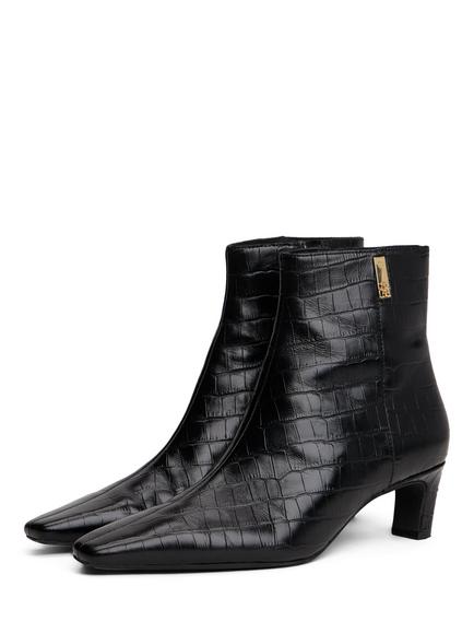 Tommy Hilfiger Leather Blend Croco Print Kitten Heel Ankle Boots, Black - view 2, Black