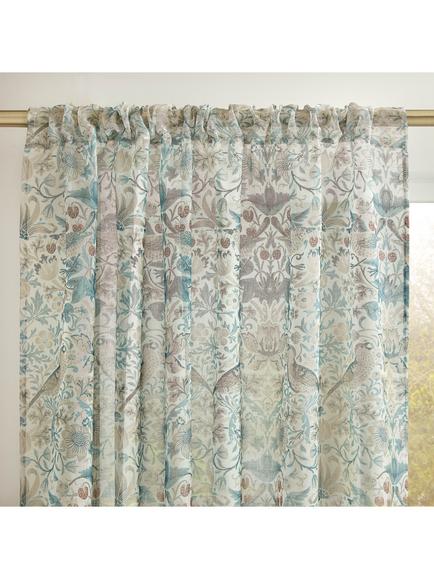 William Morris At Home Strawberry Thief Slot Top Voile Panel, Hessian, Hessian