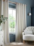 Laura Ashley Chenille Stripe Pair Lined Eyelet Curtains, Slate Blue