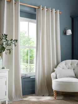 Laura Ashley Cornish Chenille Stripe Pair Lined Eyelet Curtains, Slate Blue, Slate Blue