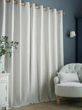 Laura Ashley Chenille Stripe Pair Lined Eyelet Curtains, Slate Blue