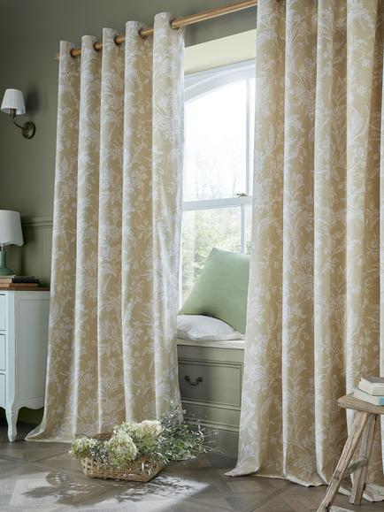 Laura Ashley Lloyd Pair Lined Eyelet Curtains, Caramel, Caramel
