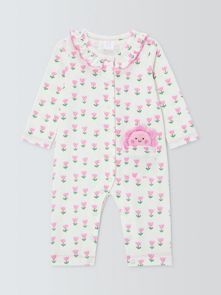 John Lewis Baby Floral Romper & Flower Soft Toy, White Multi, White Multi