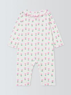 John Lewis Baby Floral Romper & Flower Soft Toy, White Multi - view 2, White Multi