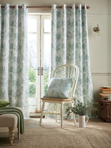 Laura Ashley Tuileries Pair Blackout Lined Eyelet Curtains, Dark Sage, Dark Sage