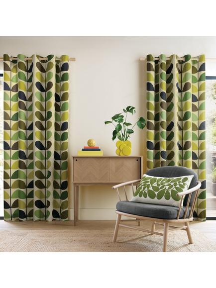 Orla Kiely Multi Stem Pair Lined Eyelet Curtains, Fern-ochre, Fern-ochre