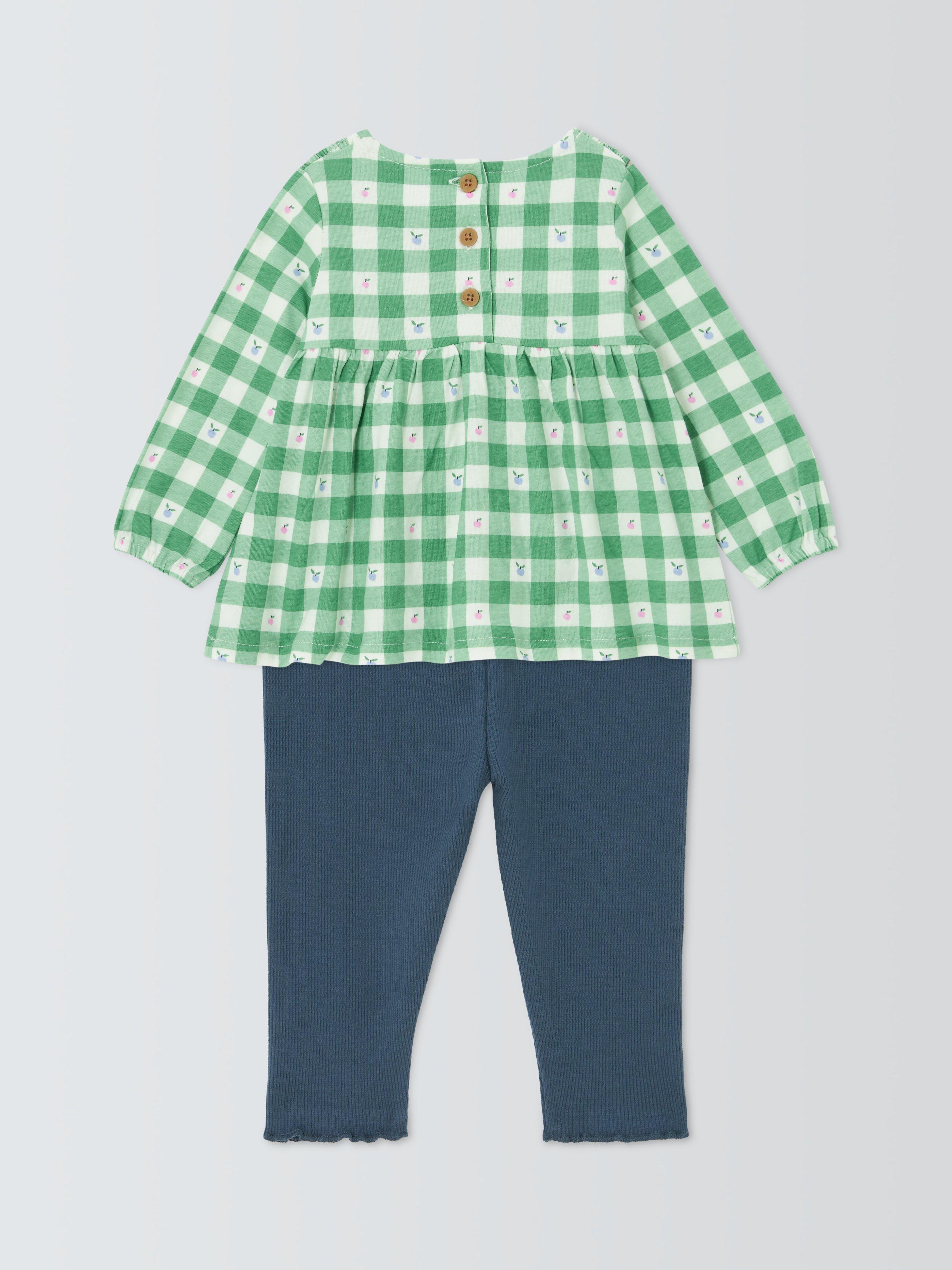 Product image 2 of 3, which shows John Lewis Baby Apple Gingham Smock Top & Leggings Set, Multi, 0-3 months