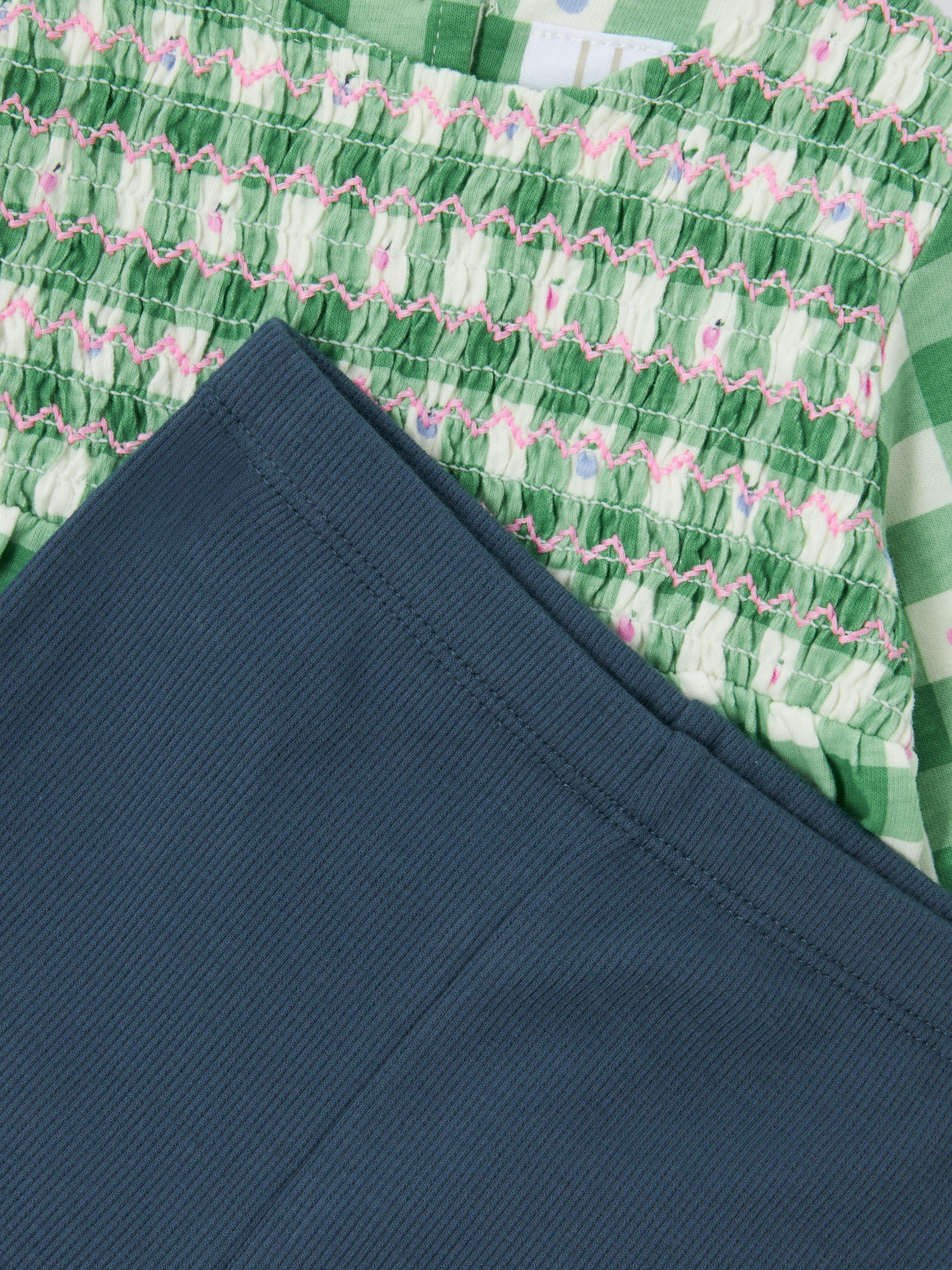 Product image 3 of 3, which shows John Lewis Baby Apple Gingham Smock Top & Leggings Set, Multi, 0-3 months