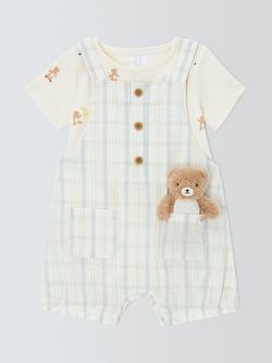 John Lewis Baby Woven Check Bibshorts, Bodysuit & Soft Toy Set, Green Multi, Green Multi