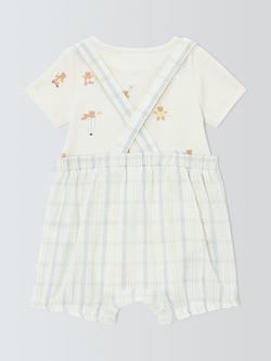 John Lewis Baby Woven Check Bibshorts, Bodysuit & Soft Toy Set, Green Multi - view 2, Green Multi