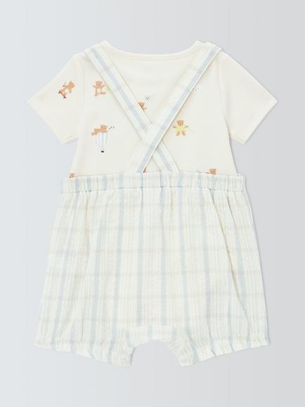 John Lewis Baby Woven Check Bibshorts, Bodysuit & Soft Toy Set, Green Multi - view 2, Green Multi