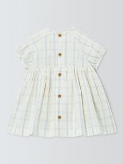 John Lewis Baby Check Woven Teddy Dress, Green Multi - view 2, Green Multi